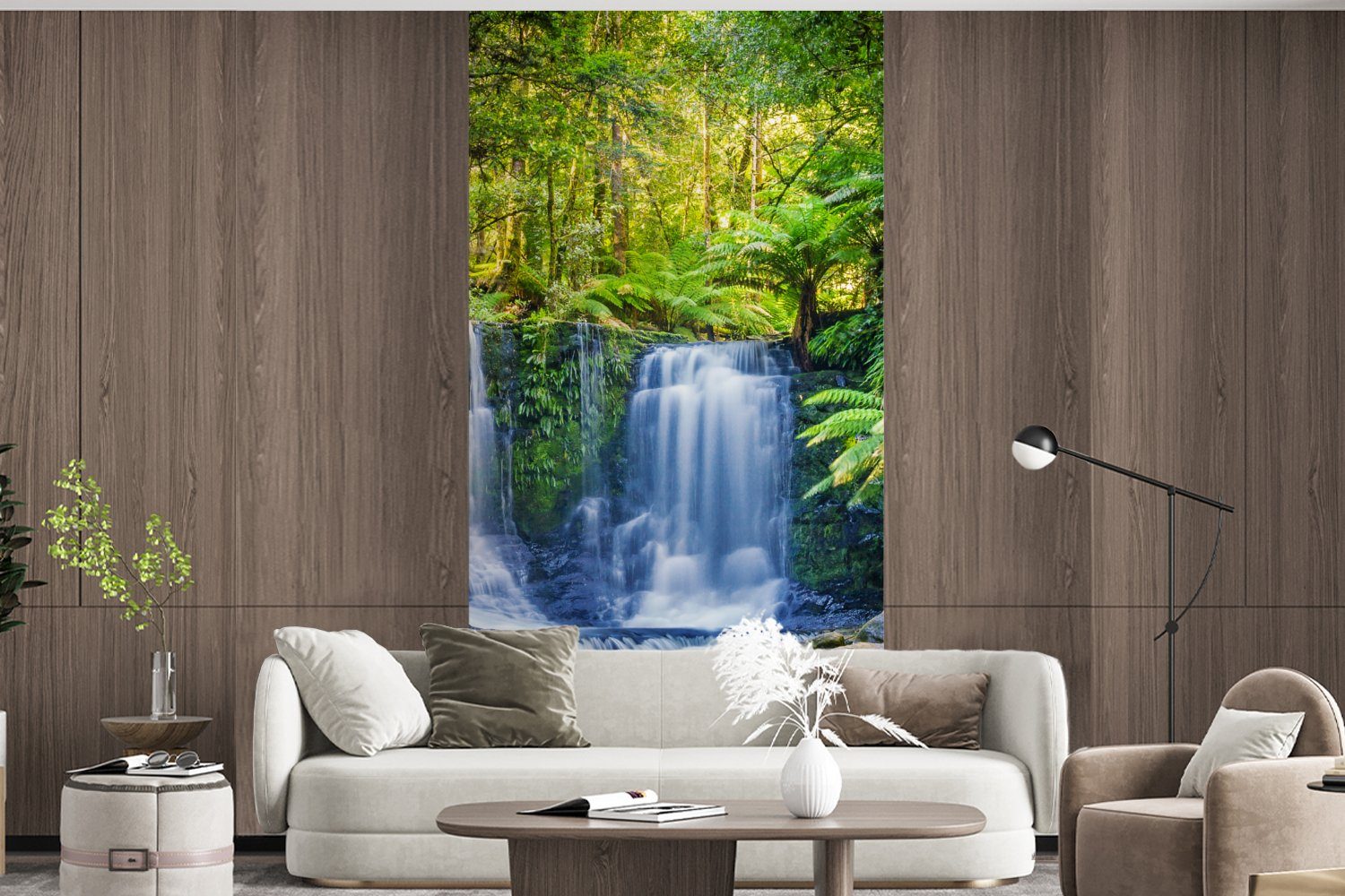 Matt, Fototapete - bedruckt, Pflanzen MuchoWow - Schlafzimmer - Vliestapete Wohnzimmer für - Wasserfall Dschungel (2 Küche, Fototapete Natur, St), Australien