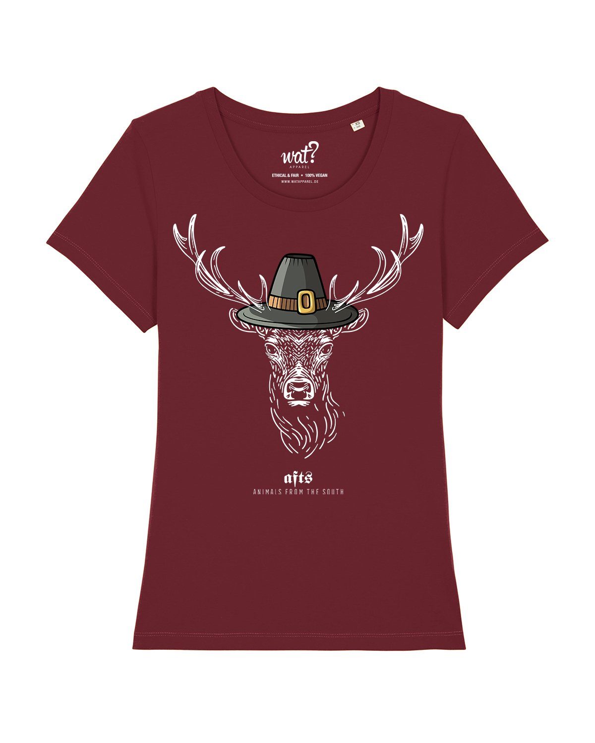 Print-Shirt [#afts] wat? weinrot Hirsch Apparel (1-tlg)