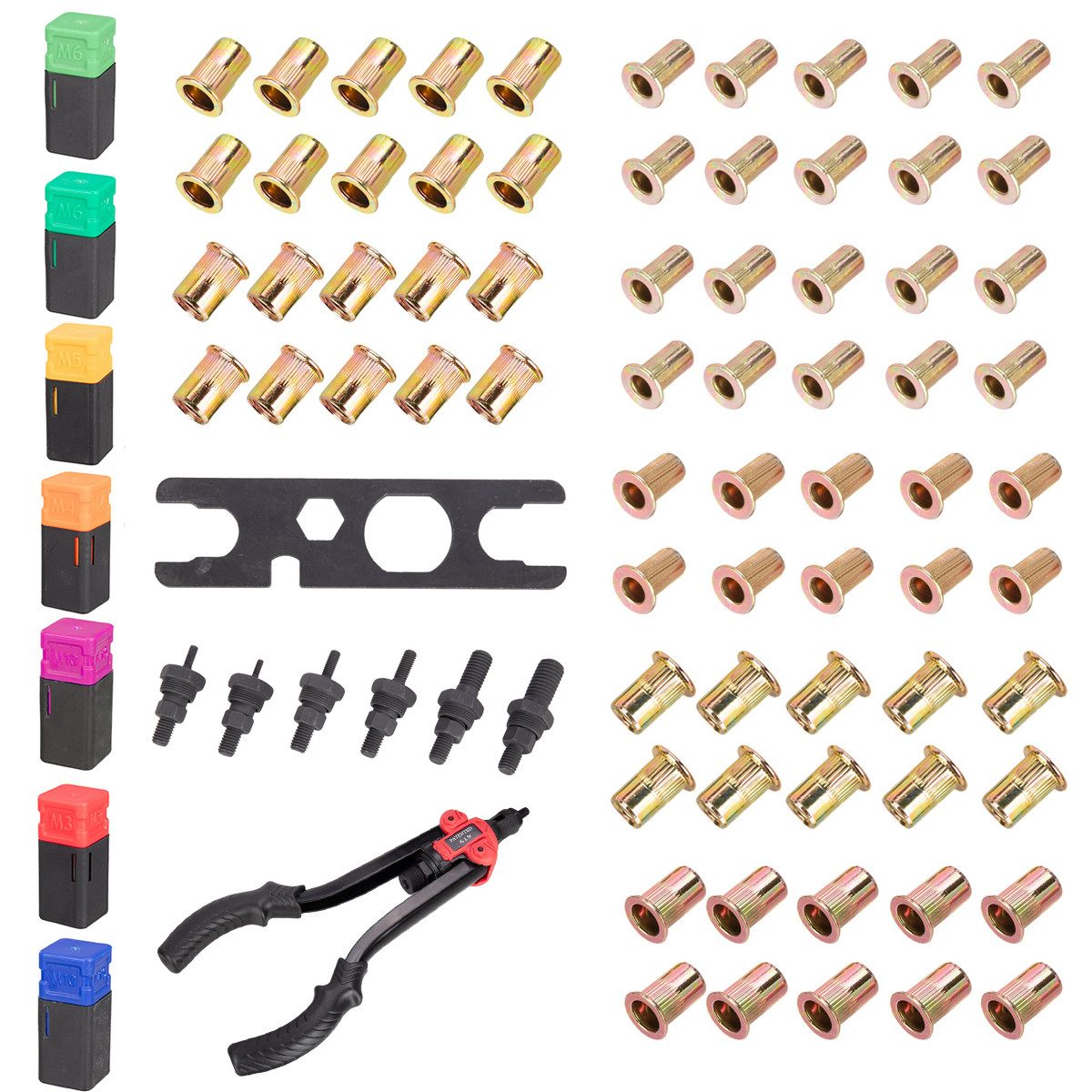MUSTOOL Blindnietzange, Nietmutternzange M3–M12 mit 7 Gewindedornen & Nietmuttern Set