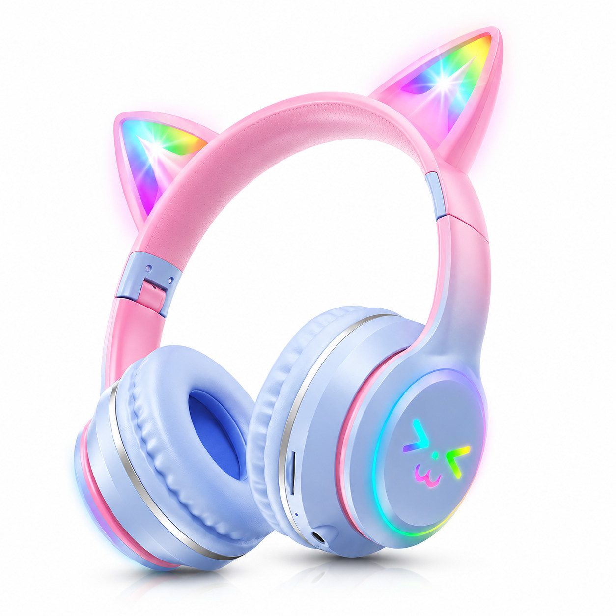 Toomoke Bluetooth Kopfhörer Kinder, RGB LED Headset Over Ear, Bluetooth 5.3 Kinder-Kopfhörer (10 Stunden Spielzeit, Stereo-Sound, 60 dB Lautstärkebegrenzung, HD Mikrofon,Faltbares Design)
