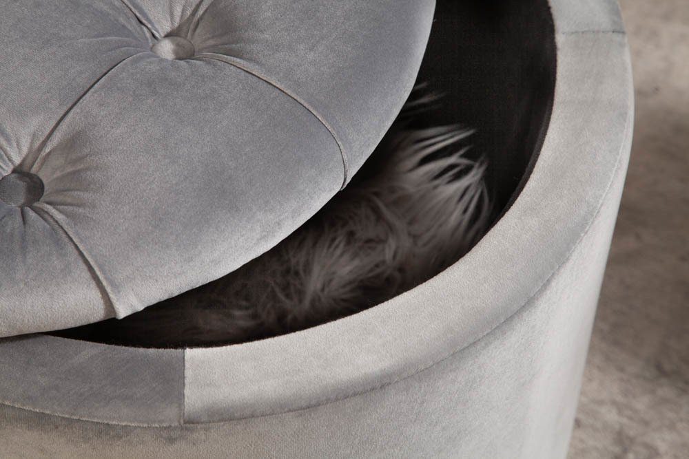 riess-ambiente Hocker MODERN BAROCK 50cm silbergrau, Wohnzimmer · Samt · mit Stauraum · Aufbewahrungkorb – Bild 5 von 5