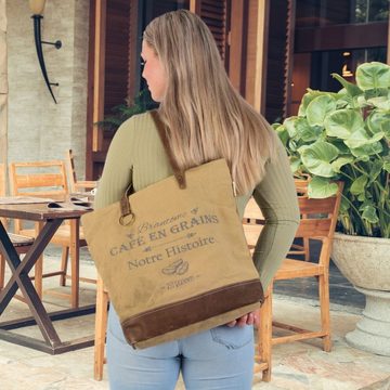 Sunsa Handtasche Damen Handtasche. Große Tasche aus Canvas & Leder. Nachhaltige Shopper. XL Vintage Schultertasche mit echtem Lederreimen. Braune Shoulder Bag, Ordner A4 geeignet.