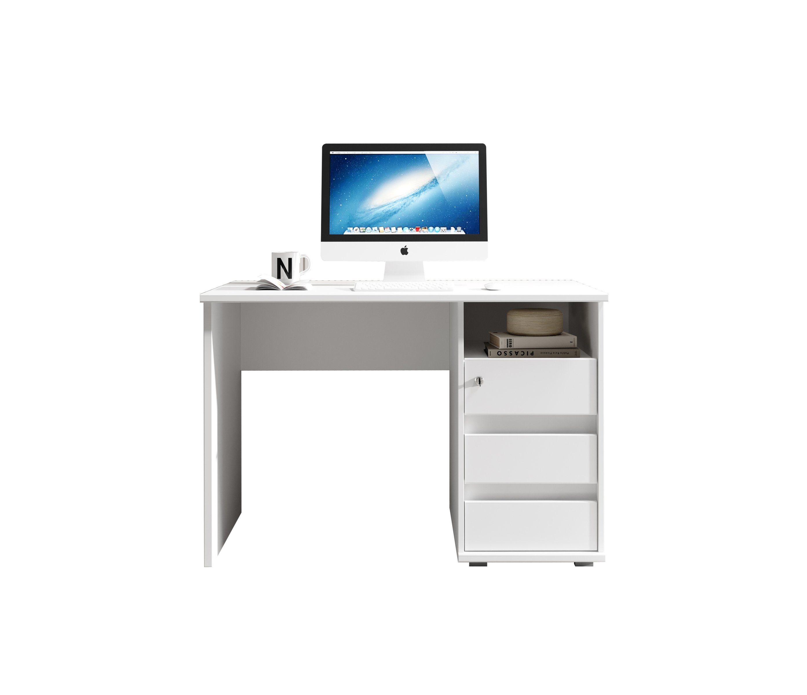 PREISBRECHER Schreibtisch Flinn, in Weiß Schubladen. (BxHxT) mit 110x75x65 Abmessungen 3 cm matt