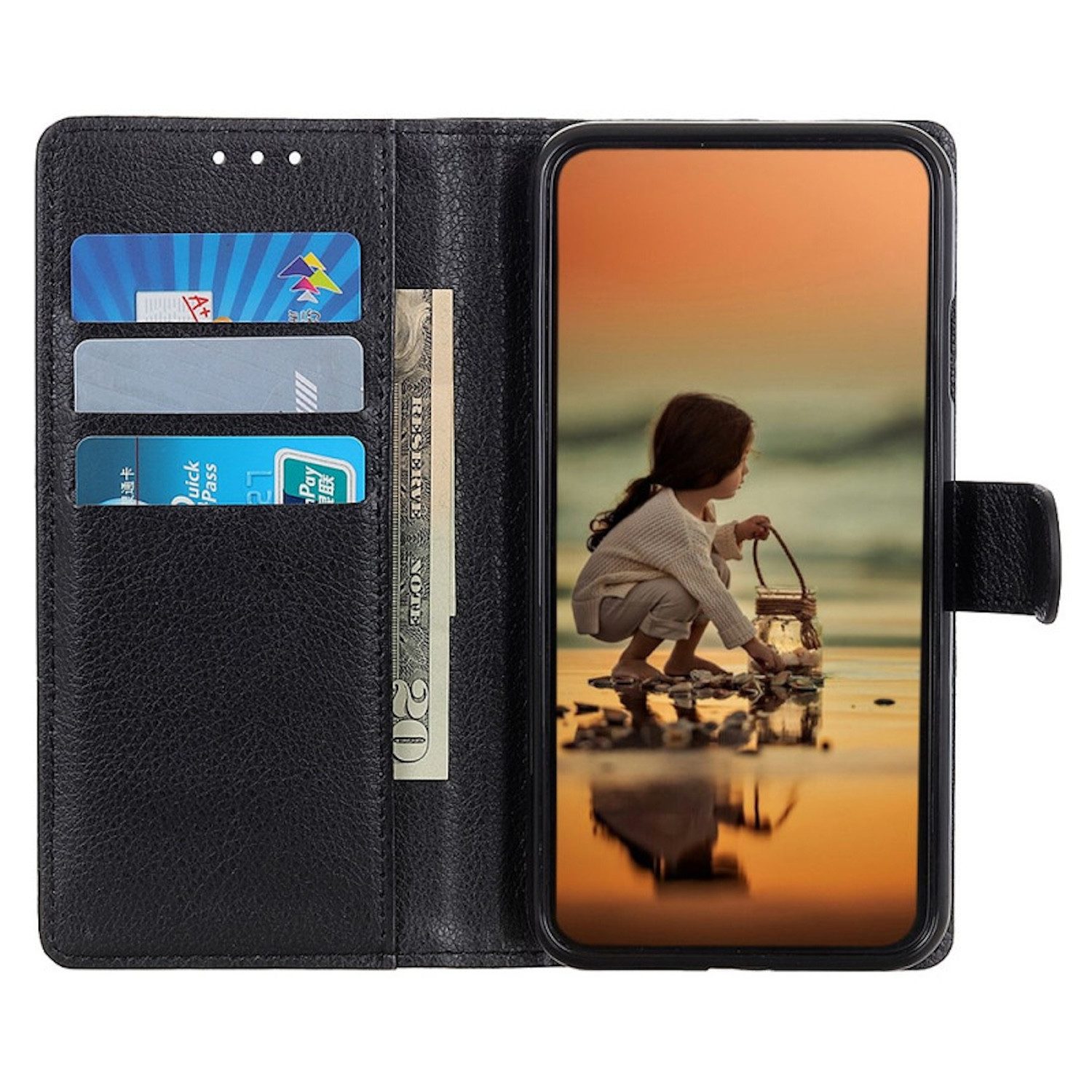 Wigento Smartphone-Hülle Für Honor Magic 7 Lite / X9c Kunst-Leder Wallet Schutz Tasche Schwarz, Kunstleder Hülle mit Kartenfächern und Standfunktion