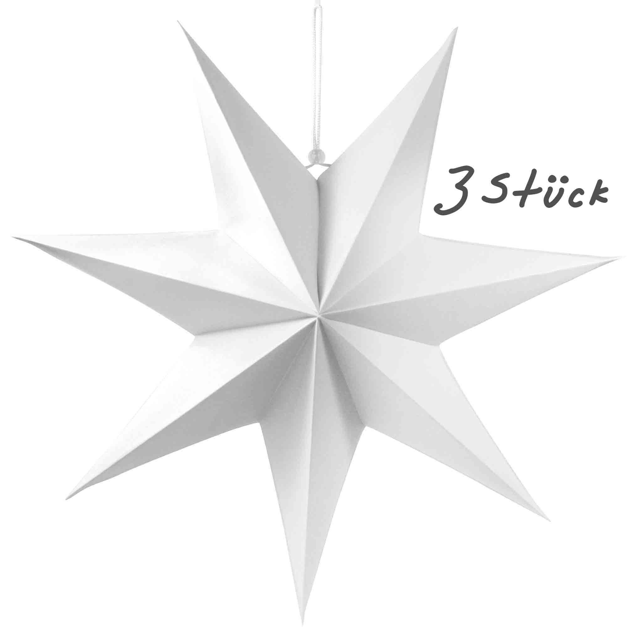 Frau WUNDERVoll Papiersterne 3 Faltsterne - weiß, Ø 90 cm, 7 Zacken, geschlossene Oberfläche