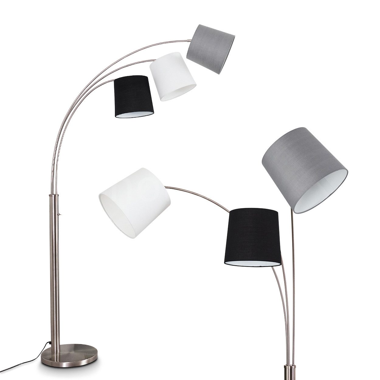 hofstein Bogenlampe Stoff Grau/weiß/schwarz Stand Boden Steh Lampen Wohn Schlaf Zimmer
