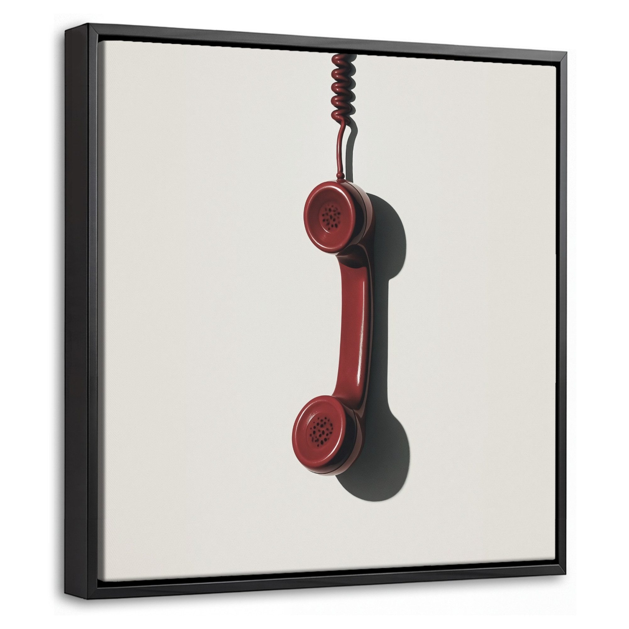 OneMillionCanvasses® Leinwandbild mit Rahmen - Telefon - Kabel - Rot - Minimalistisch, Fotodruck (1 St), Leinwand Bilder Klein, Wand Dekoration Aesthetic 20x20cm