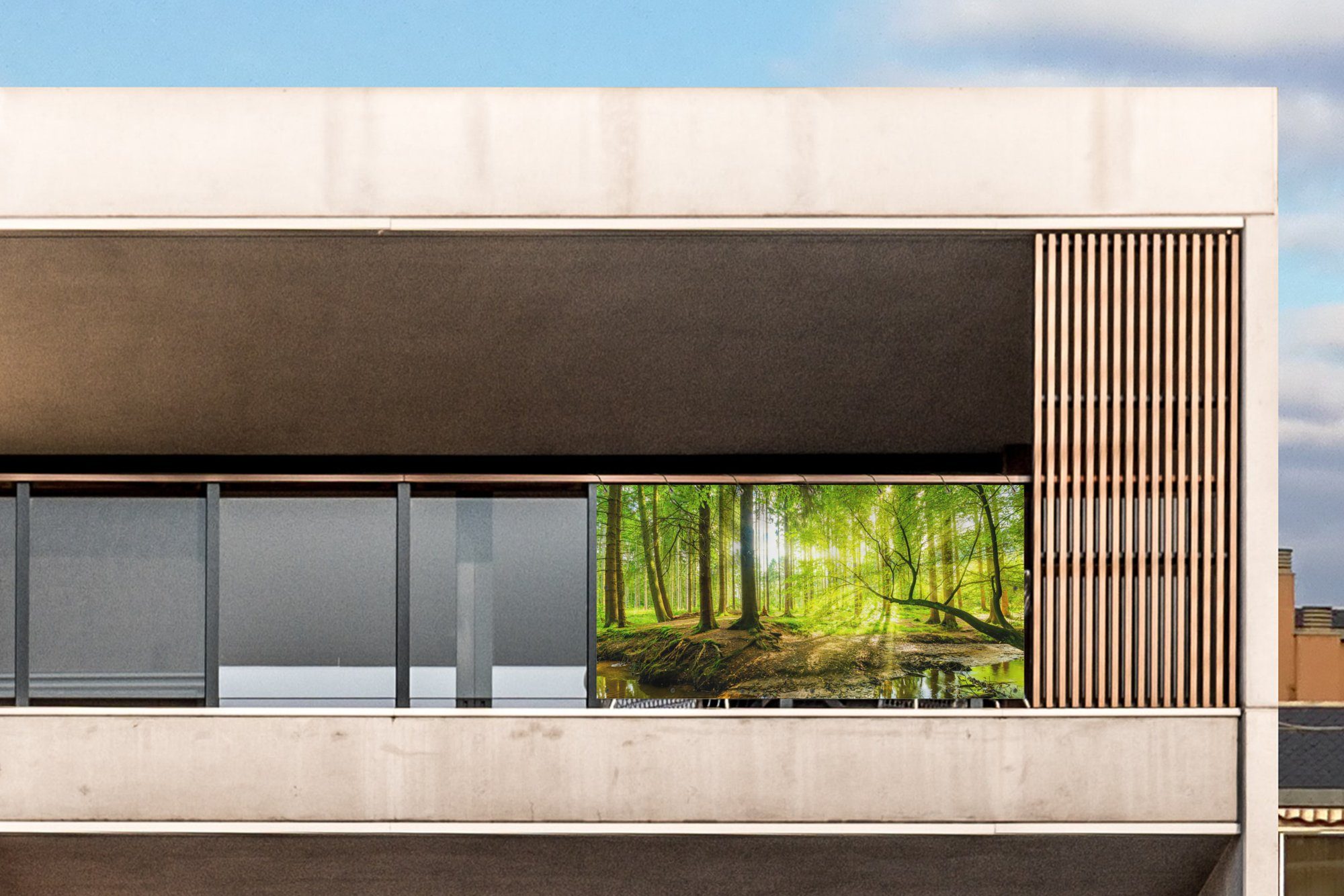 MuchoWow Balkonsichtschutz Wald - Landschaft - Wasser - Bäume - Sonne - Grün - Natur (1-St) Balkon Sichtschutz 90x200, Windschutz für Zaun PVC, 200x90 cm