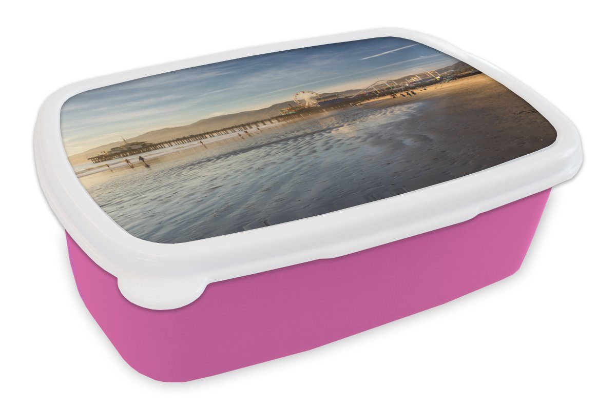 MuchoWow Lunchbox Strand - Pier - Amerika, Kunststoff, (2-tlg), Brotbox für Erwachsene, Brotdose Kinder, Snackbox, Mädchen, Kunststoff rosa