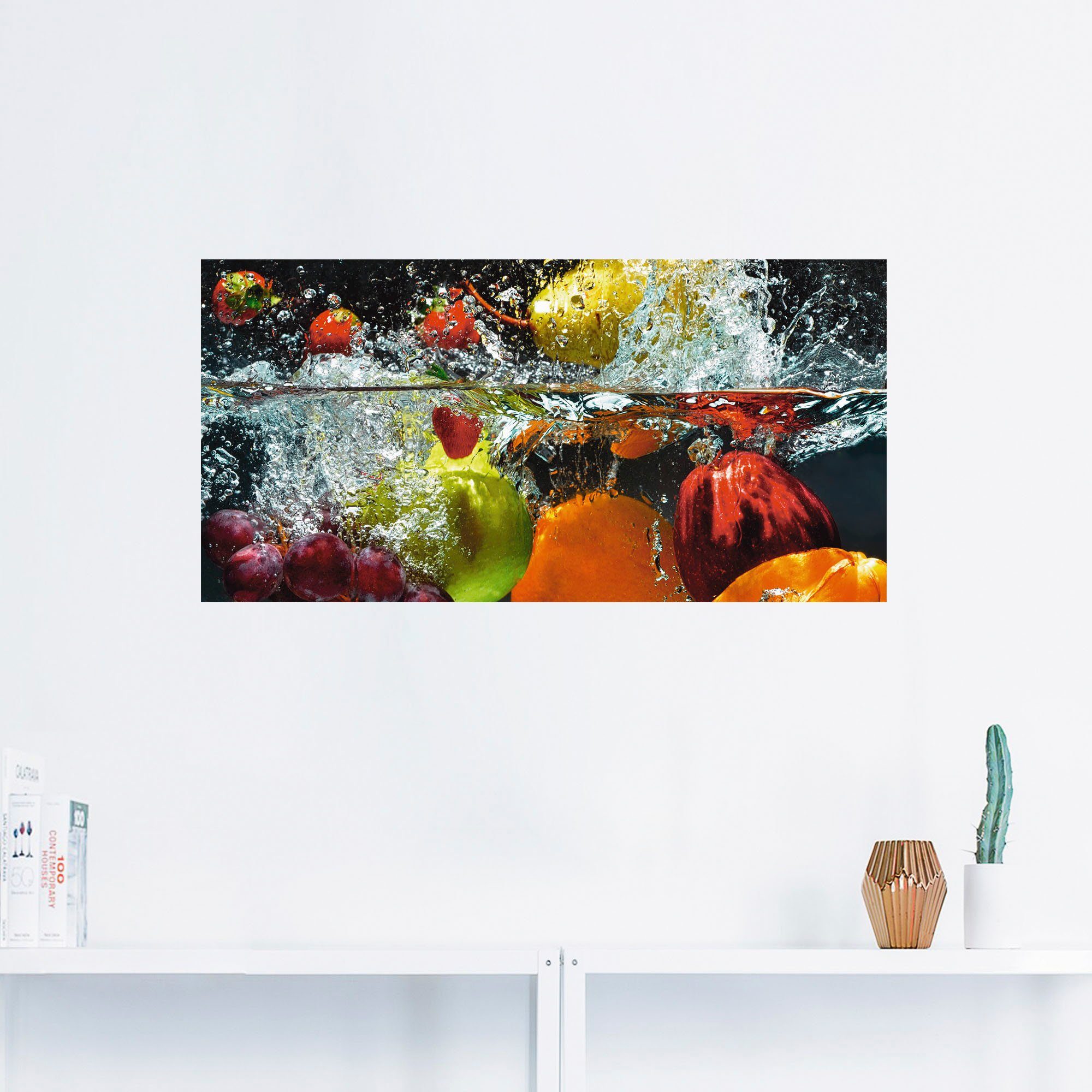 Größen Leinwandbild, Artland auf Spritzendes Obst Poster Alubild, in (1 versch. Lebensmittel als Wandaufkleber oder dem Wandbild St), Wasser,