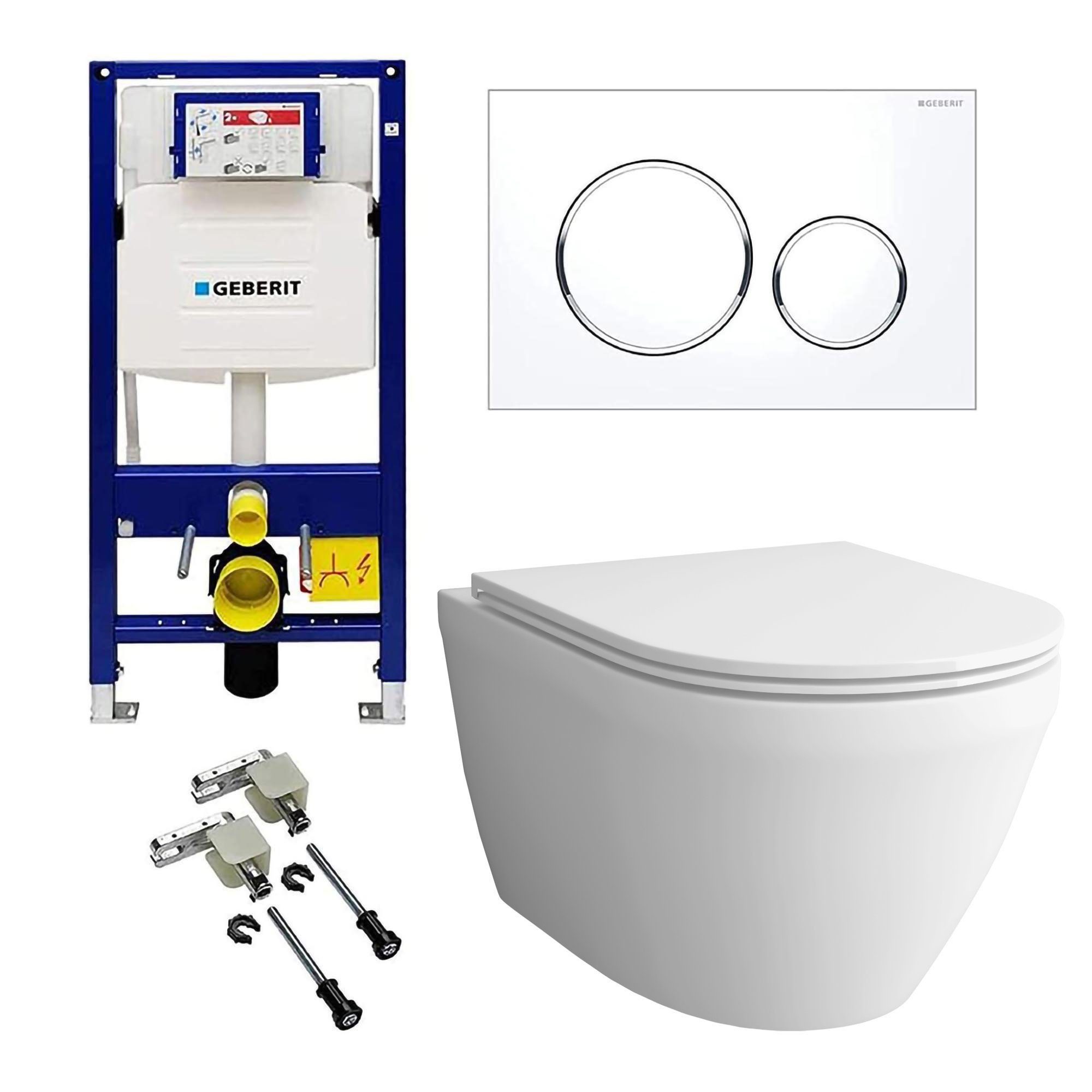 Alpenberger WC-Komplettset - Toilette mit Spülkasten - Vorwandelement WC Set Komplett Geberit, Wandmontage, (Spülrandloses WC Wand WC Spülrandlos), Hänge WC mit WC Sitz mit Absenkautomatik