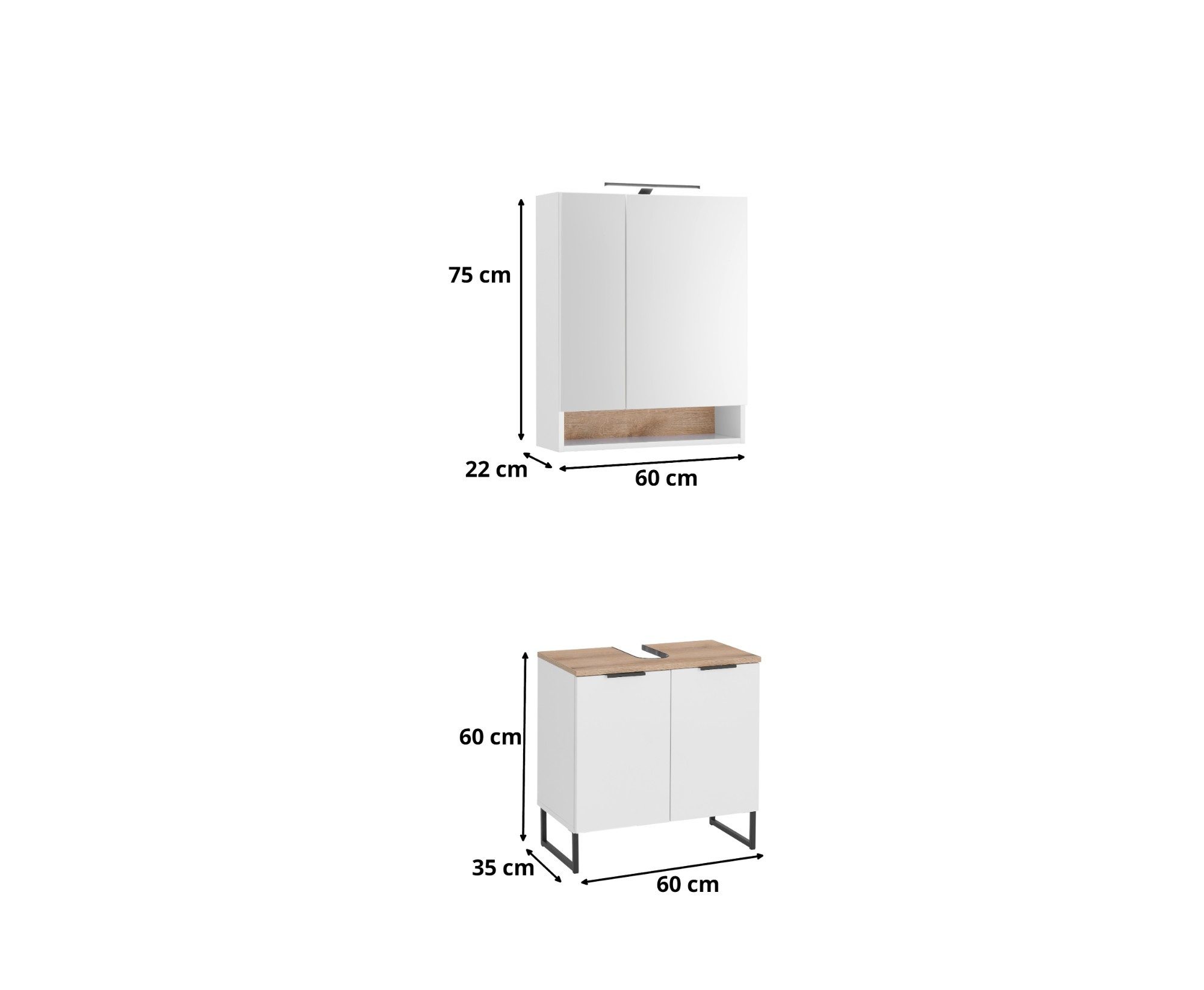 moebel-dich-auf Badmöbel-Set Aspen 60, (Set 4, Spiegelschrank, Waschbeckenunterschrank, 2-St), Softclose