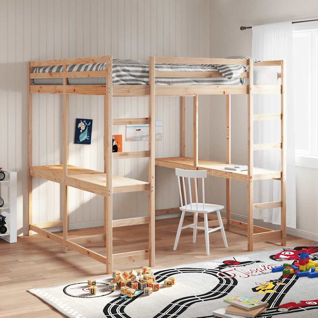vidaXL Bett Hochbett mit Schreibtisch & Leiter 160x200 cm Massivholz Kiefer