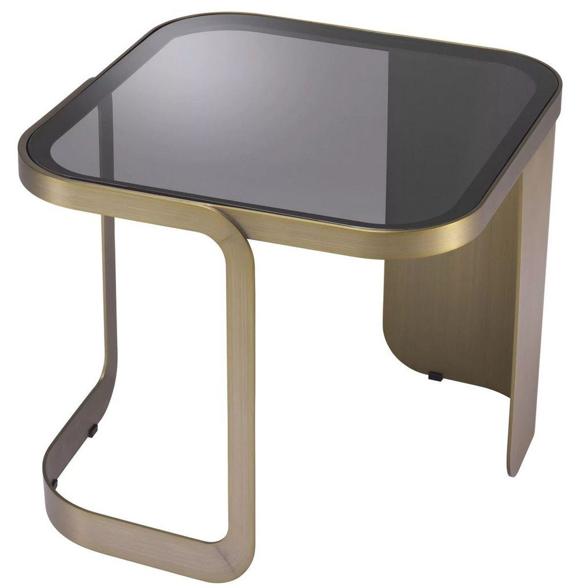 Casa Padrino Luxus - cm mit - Tisch 49,5 Möbel / x 45 Edelstahl H. Beistelltisch - Grau Glasplatte x Messingfarben Luxus Beistelltisch 49,5 Kollektion