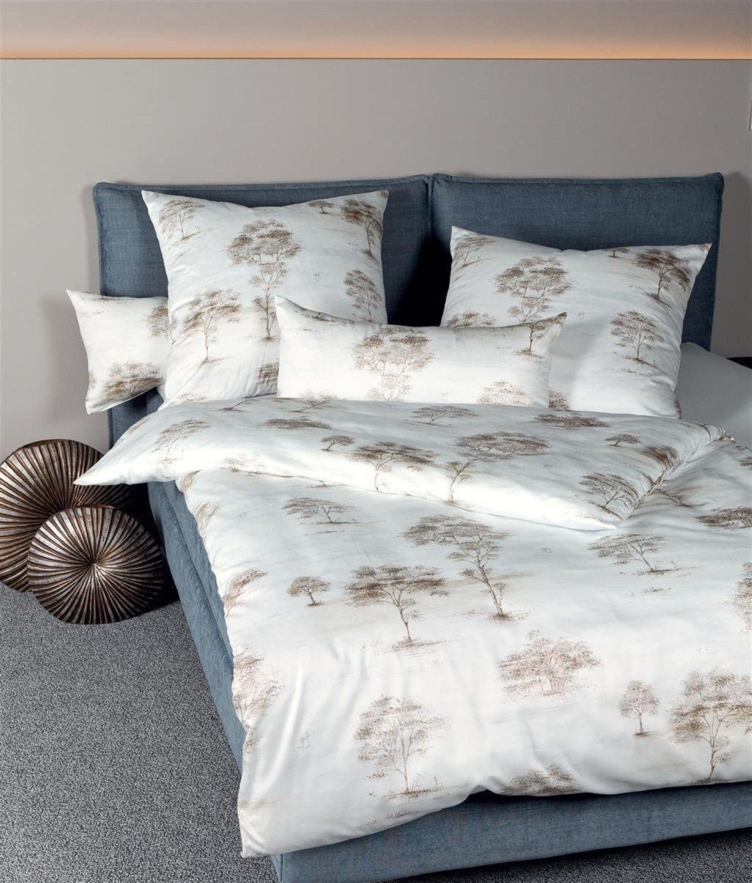 Janine Bettwäsche Janine Messina Mako-Satin Bettwäsche 135x200 Bäume beige braun 43059-0, Mako-Satin, 2 teilig