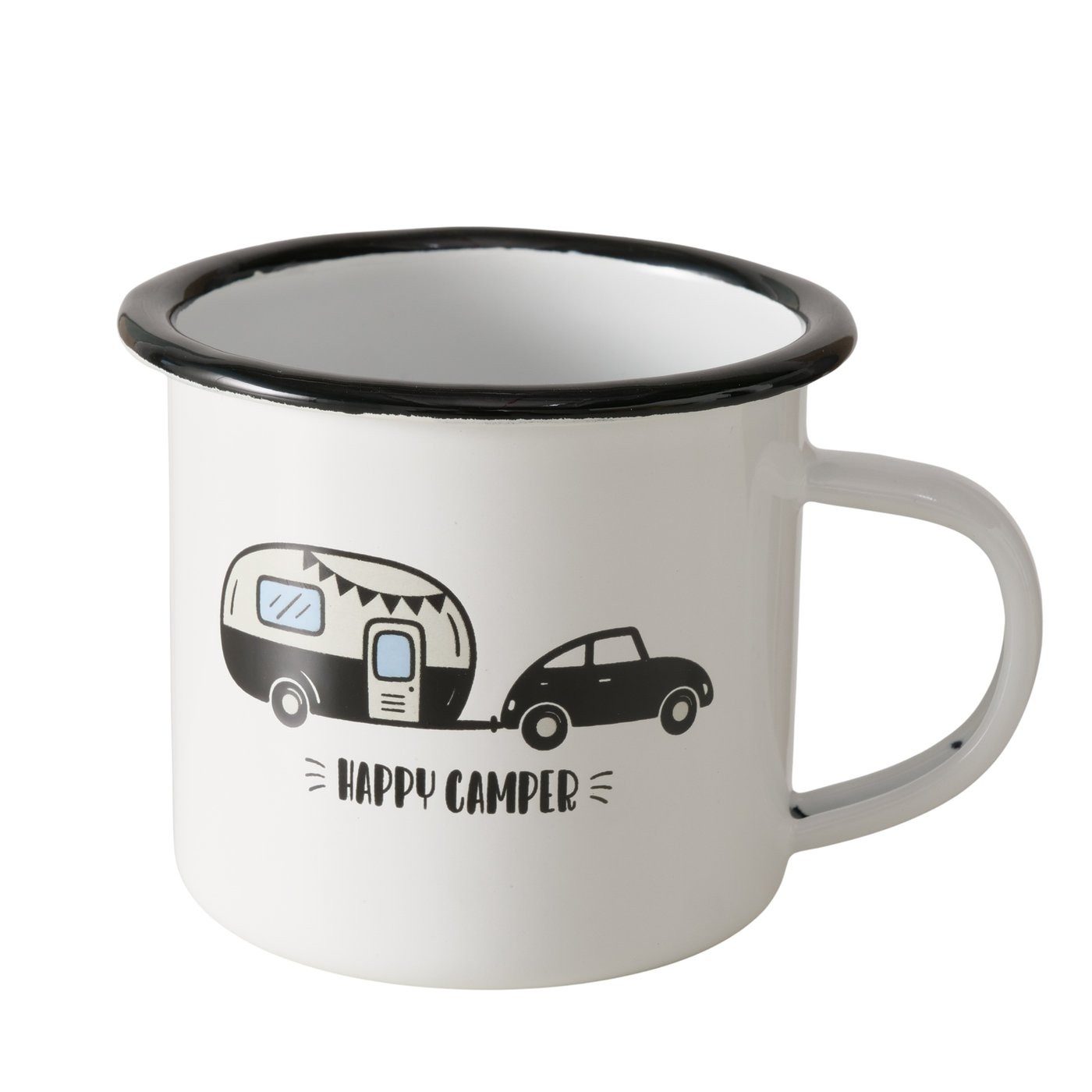 BOLTZE Coffee-to-go-Becher Camping Emaillebecher „Happy Camper“ – 300 ml, Metallbecher, 1-tlg., Emailie