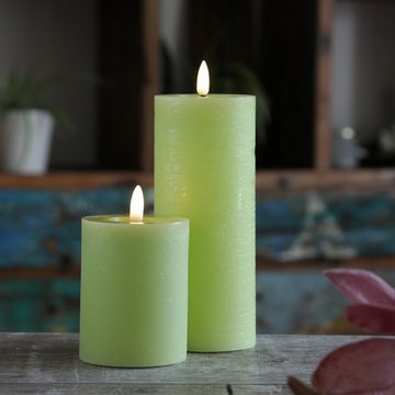 MARELIDA LED-Kerze LED Kerze LINA Rustik Optik Echtwachs flackernd Timer H: 19cm grün