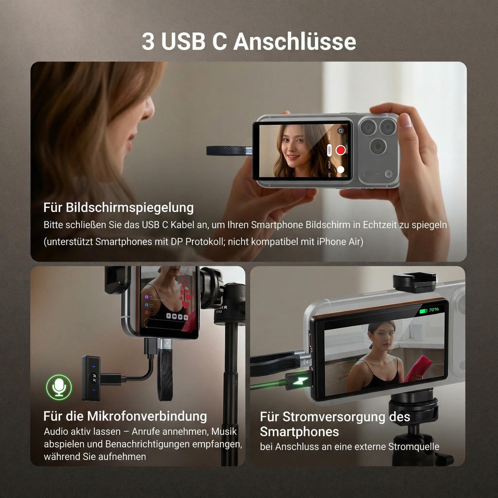 Neewer Kamerazubehör-Set M4U 4" ultradünner magnetischer Vlog Selfie Monitor, Fernbedienung, (Packung, 1 tlg), 600 Nits, für 4K 120 fps kabelgebundene Streaming iPhone 17 16 Serie