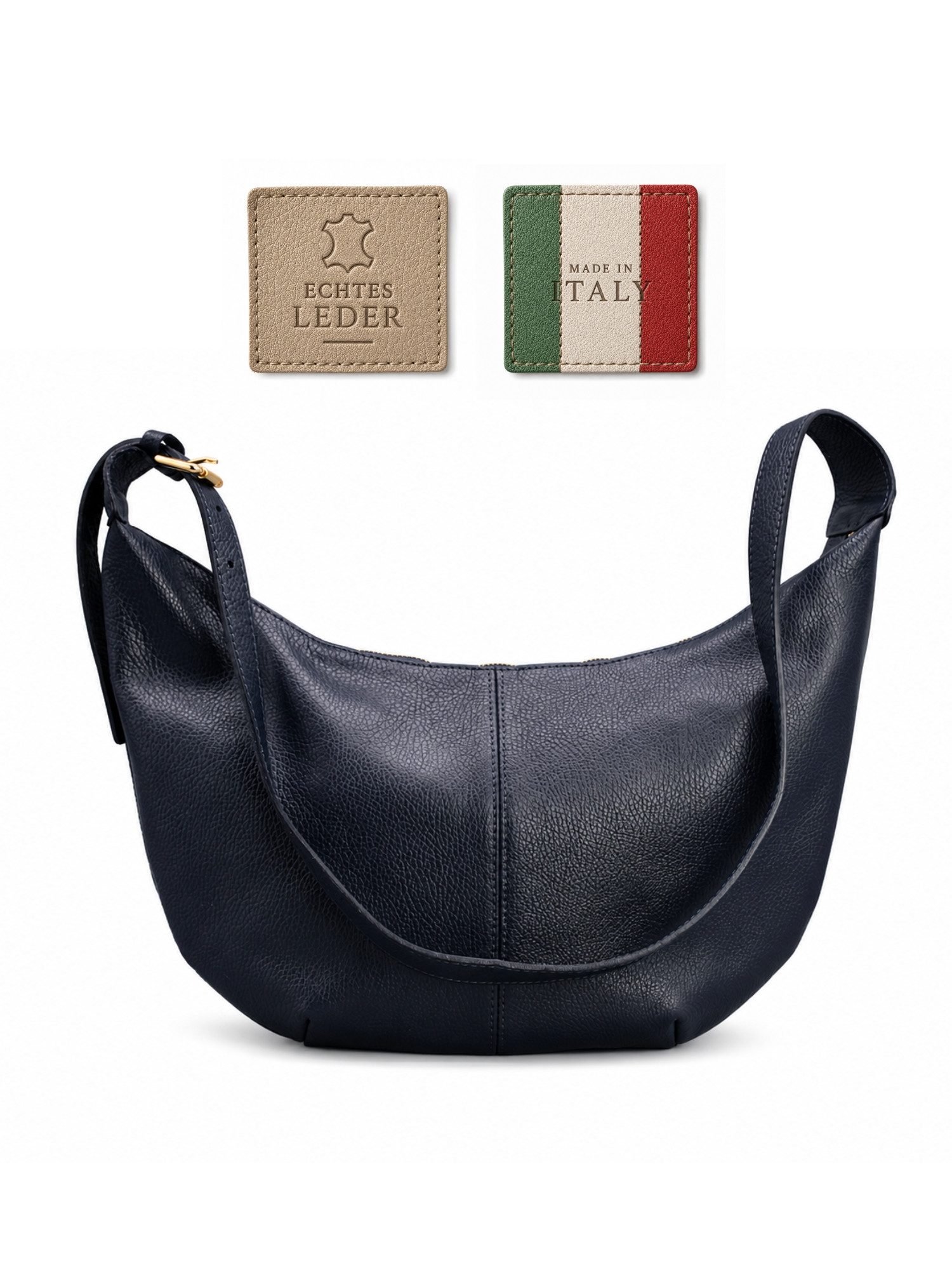 Adel Bags Schultertasche Lunara Echtleder Schultertasche Damen Hobo Bag Made in Italy (Einzelartikel), 100 % Echtleder Made in Italy mit verstellbarem Schulterriemen