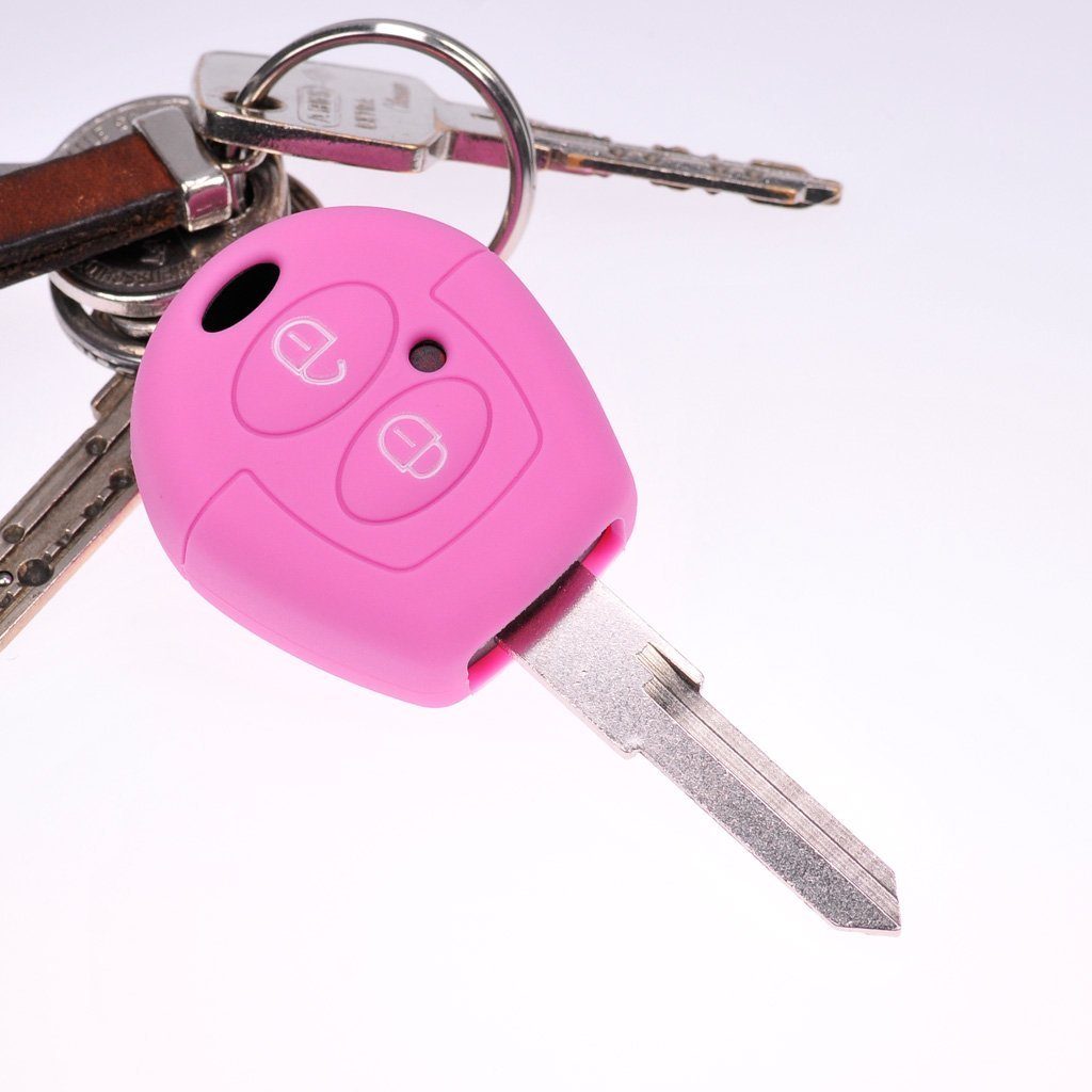 mt-key Schlüsseltasche Autoschlüssel Softcase Silikon Schutzhülle Rosa, für VW SEAT Skoda T4 Fox Sharan Polo Cordoba 2 Tasten Fernbedienung
