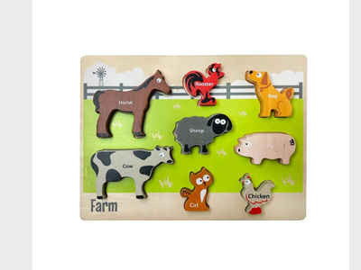 LK Trend & Style Steckpuzzle Tierische Holzpuzzles Bauernhof- oder Wildtiere., 8 Puzzleteile, Jedes Puzzle enthält 8 Teile