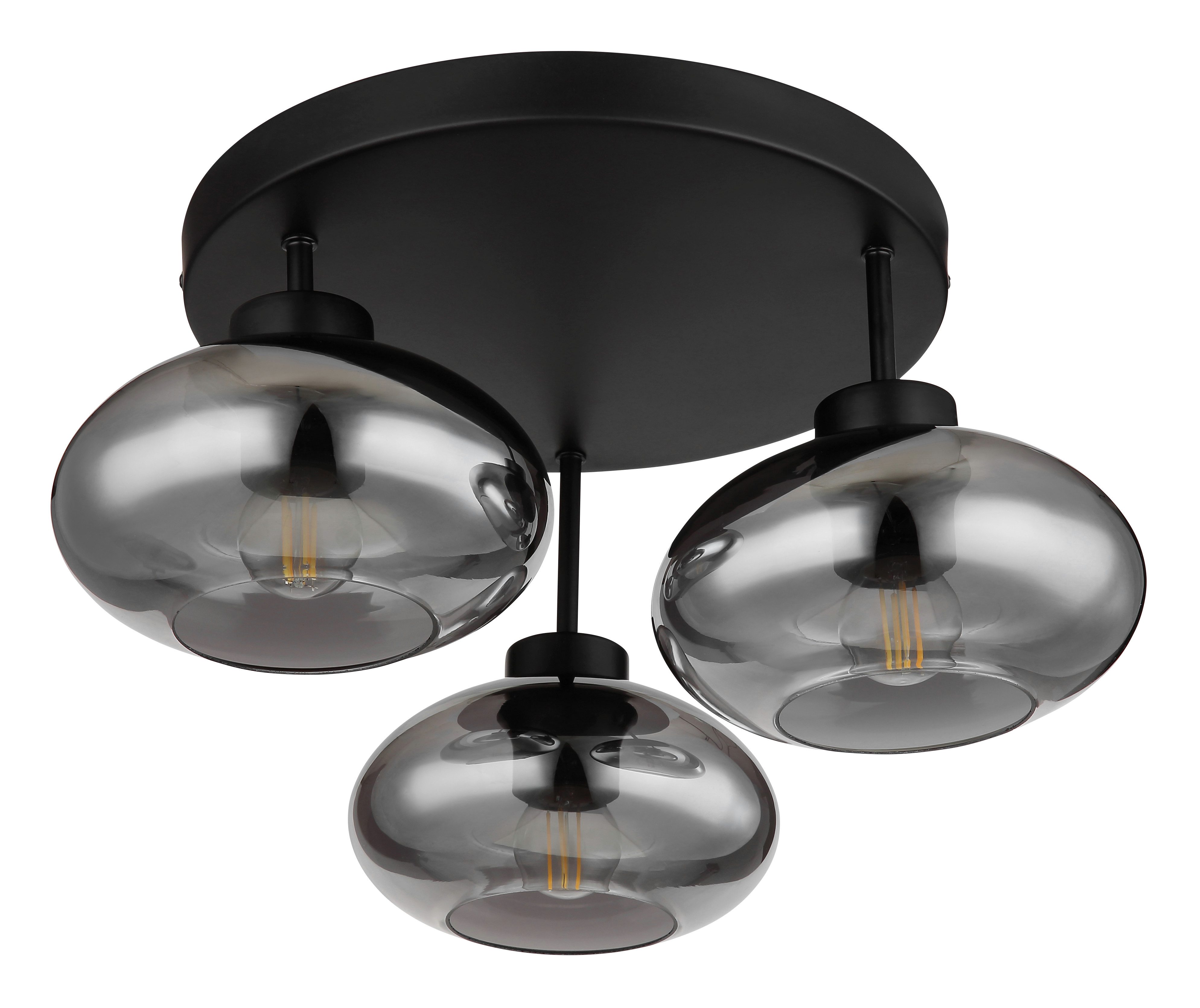 GLOBO LIGHTING Deckenleuchte SHAUN, ohne Leuchtmittel, Deckenleuchte Schwarz, Rauchglas, E27