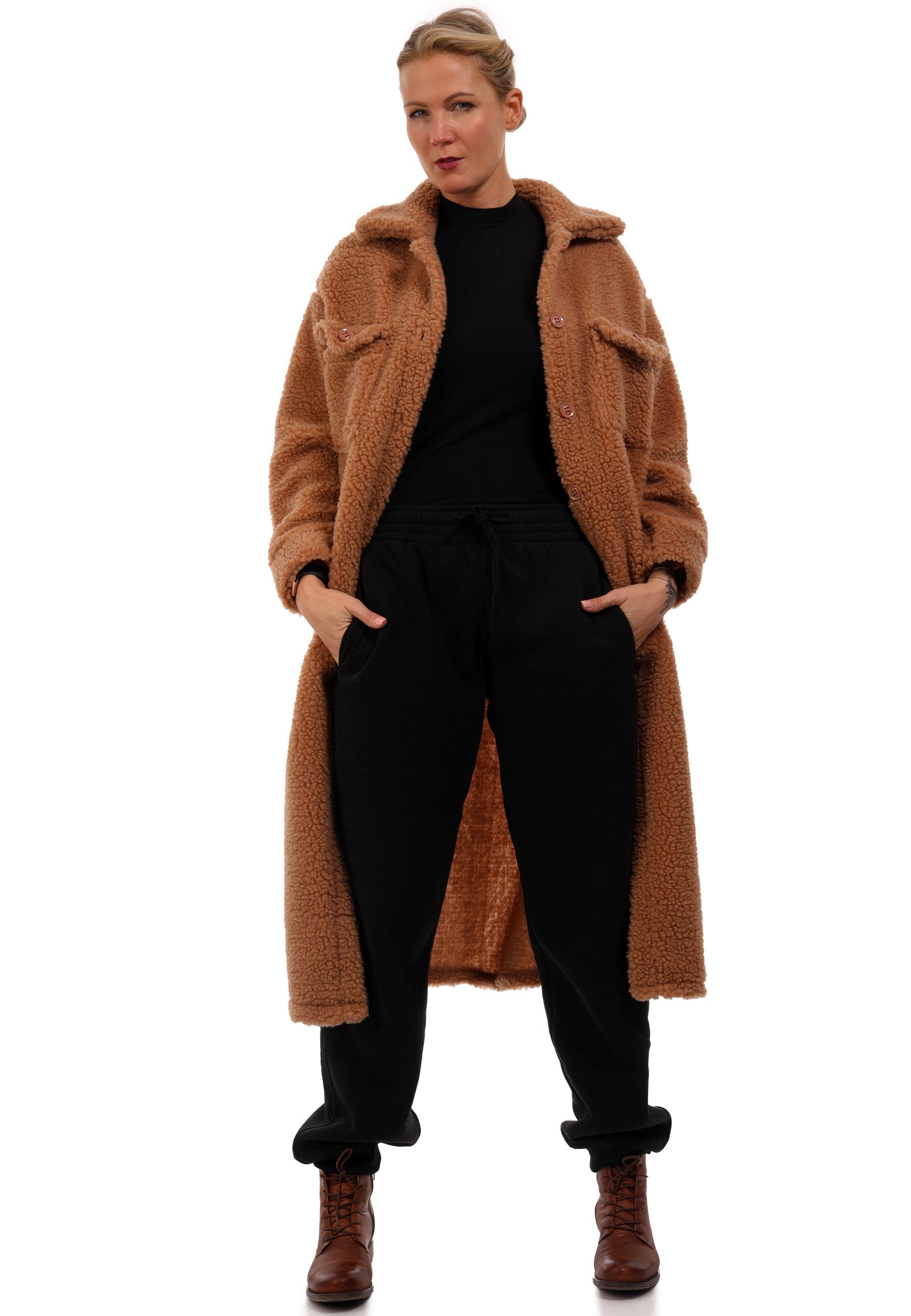 YC Fashion & Style Wintermantel Teddy Mantel lang Wintermantel aus  Teddy-Plüsch