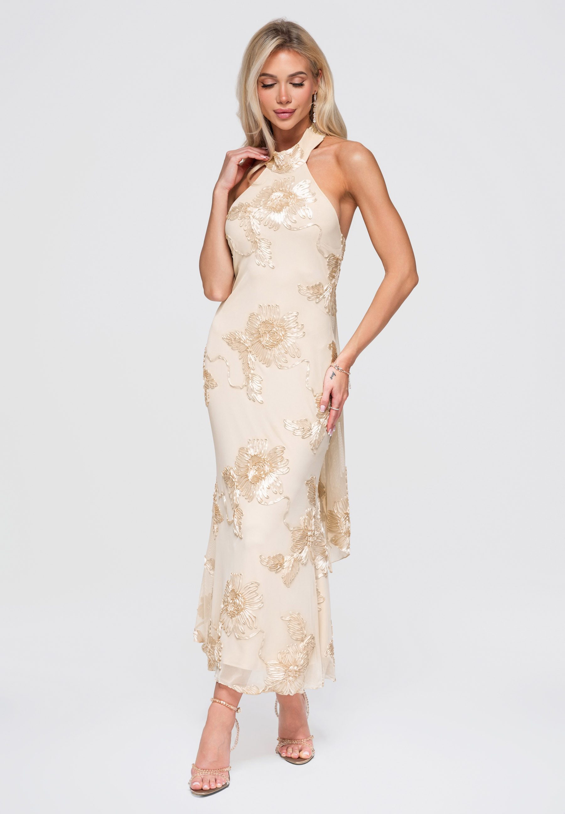 OMBRE Abendkleid Dress LA-OM-DLR378 ecru XS Beige M (kein Set, 1-tlg)