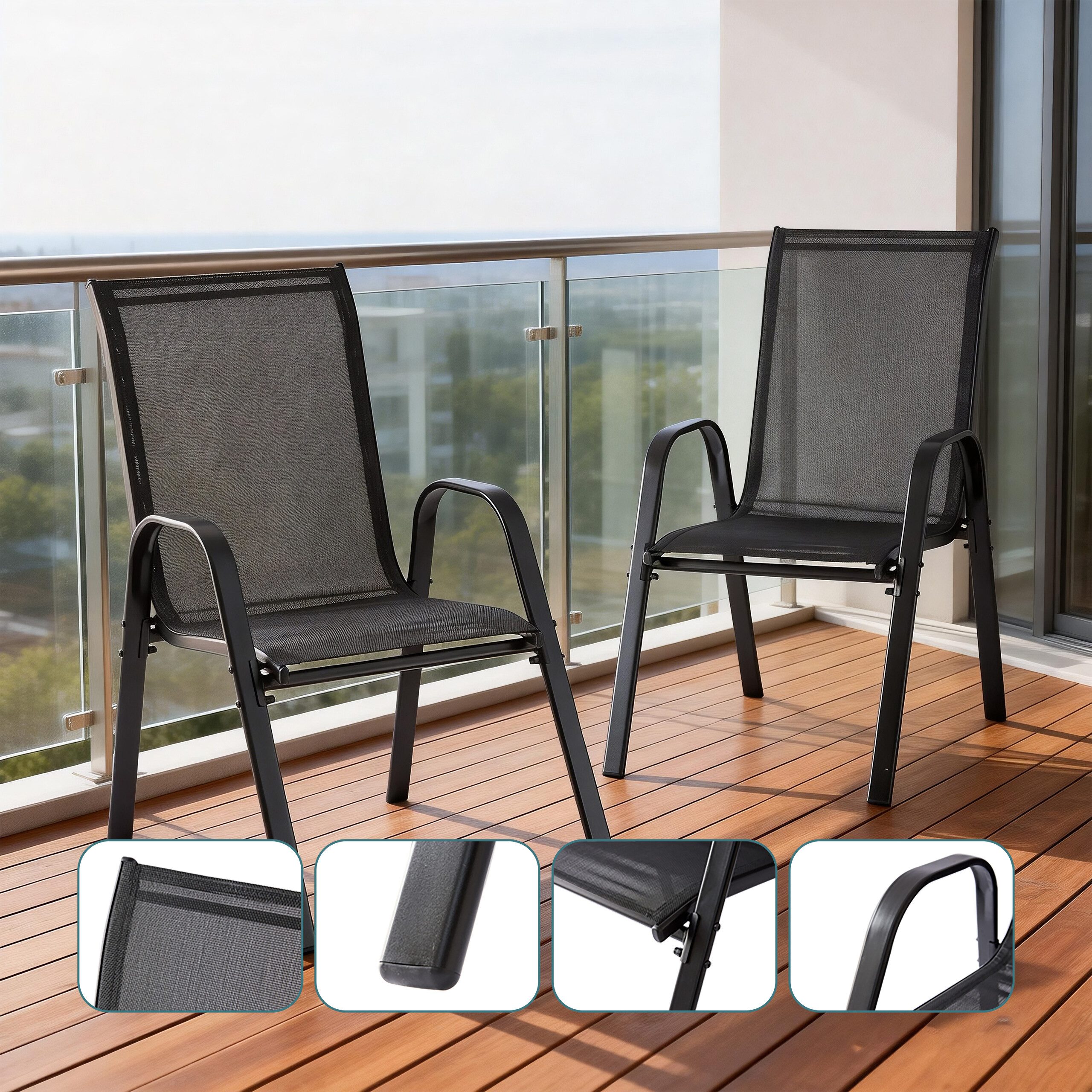 relaxdays Stapelstuhl Gartenstühle Hochlehner Set, 2er Pack