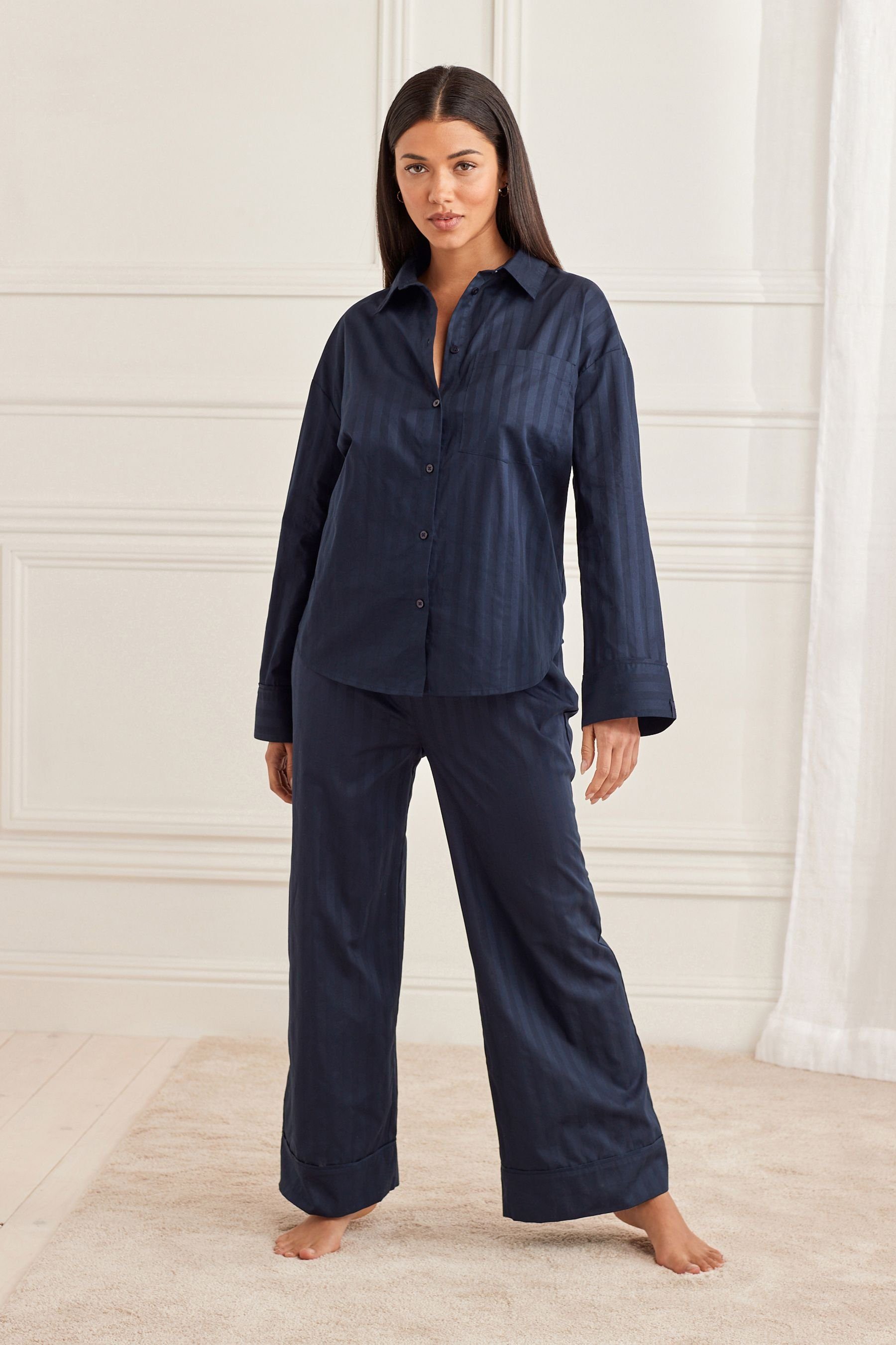 Next Pyjama tlg) Navy (2 Luxe Baumwolle Pyjama-Set Premium Blue aus