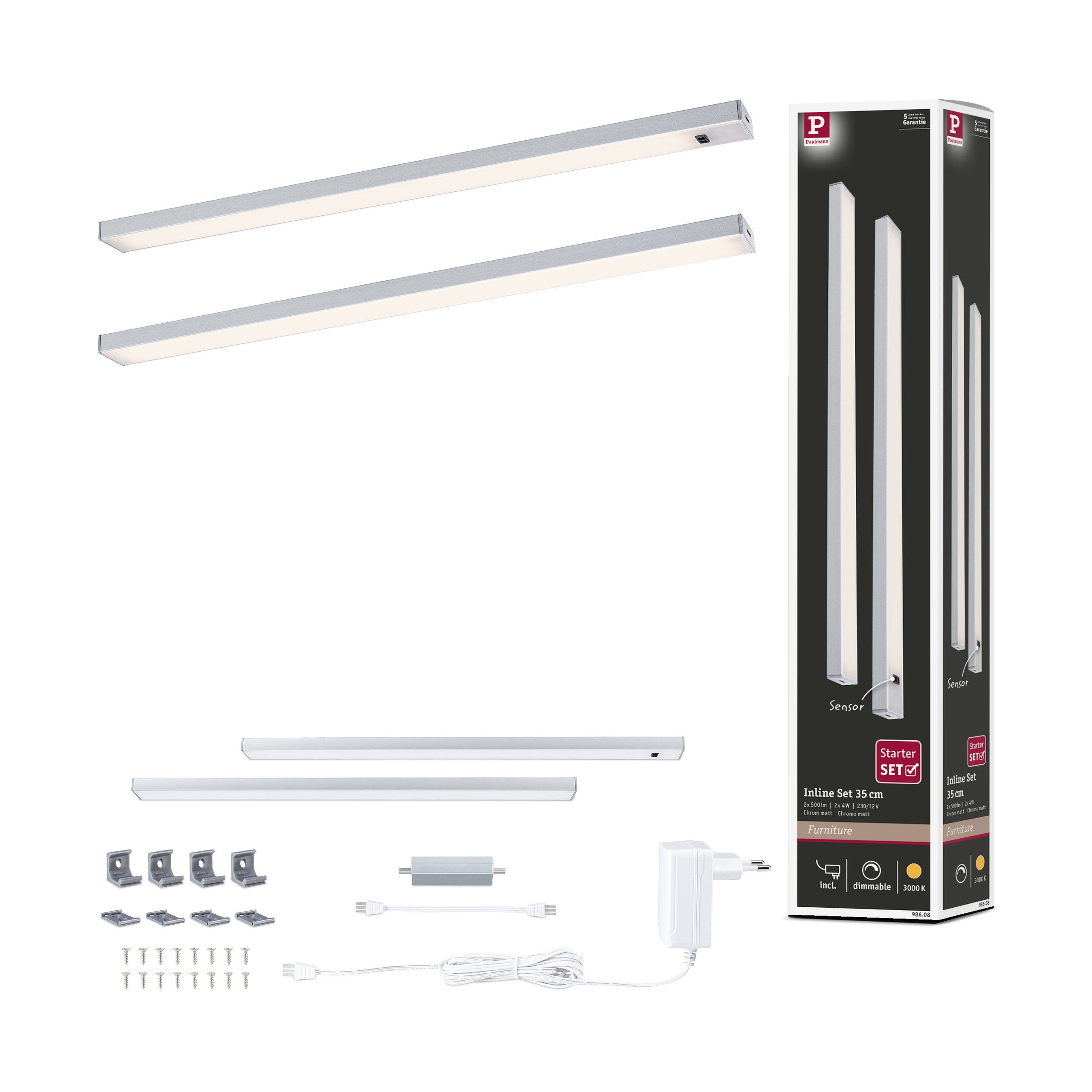 Paulmann LED Unterbauleuchte LED Unterschrankleuchte Inline Starterset 3000K dimmbar 2x4W 350x26 mm