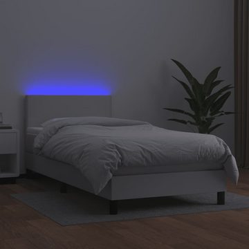 vidaXL Bettgestell Boxspringbett mit Matratze LED Weiß 90x200 cm Kunstleder Bett Bettges