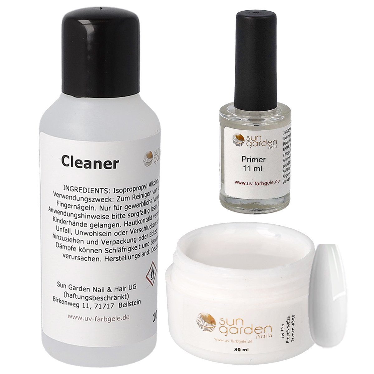 Sun Garden Nails UV-Gel Nailset mit French Gel weiss 30ml-Primer-Cleaner 100ml