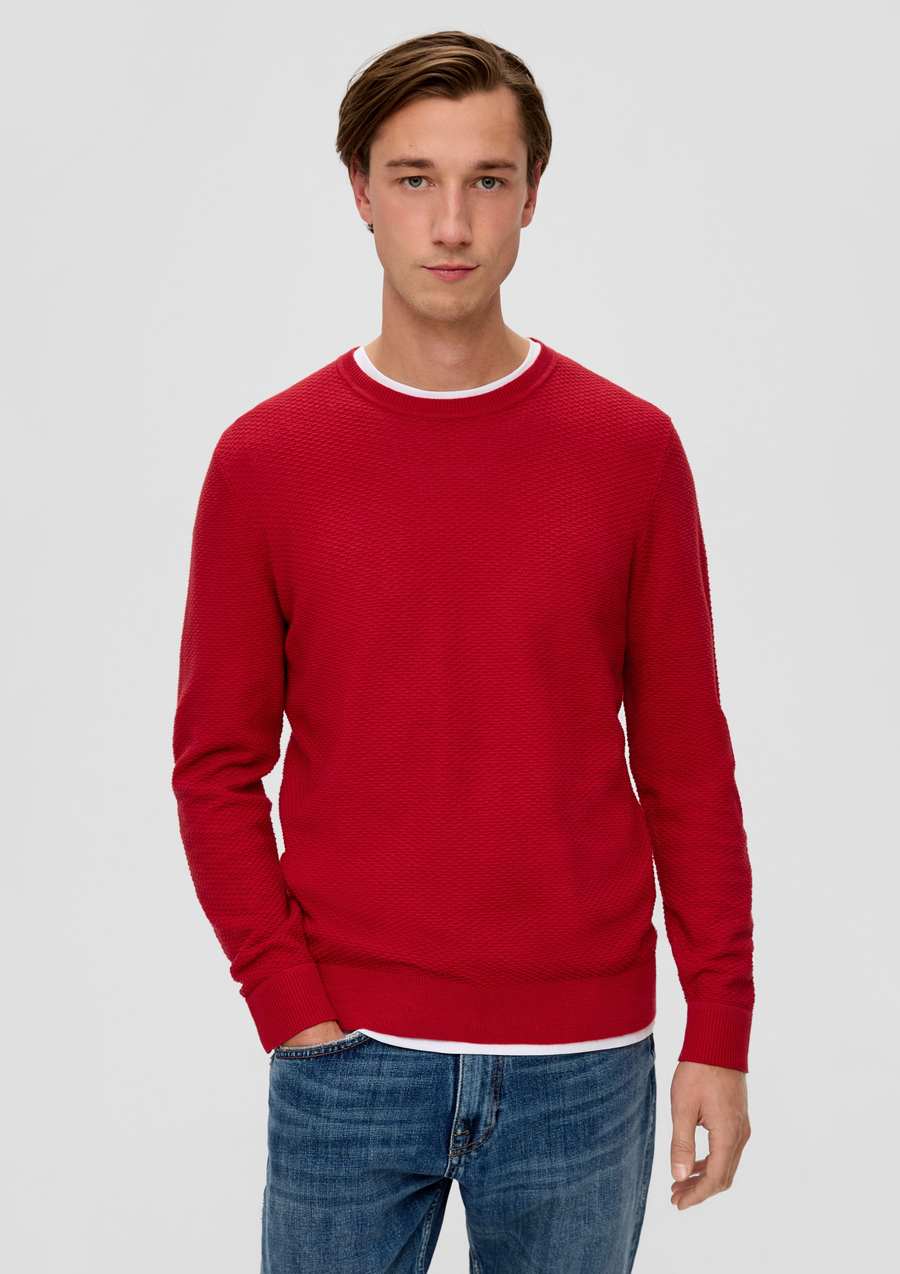 s.Oliver Strickpullover Pullover aus Baumwolle mohnrot