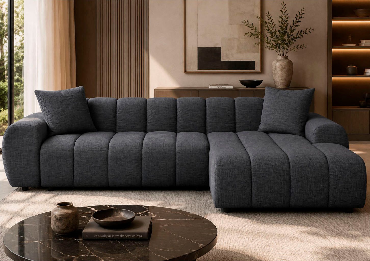 OTTO home Ecksofa LAURRENT mit Schlaffunktion, Feinstruktur, L-Form, 246 cm, Liegefläche (123/191cm), Bettkasten, Taschenfederkern u. Topper