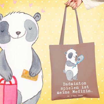 Mr. & Mrs. Panda Tragetasche Panda Badminton - Braun Pastell - Geschenk, Sport, Badminton spielen (1-tlg), Cross Stitching Griffe