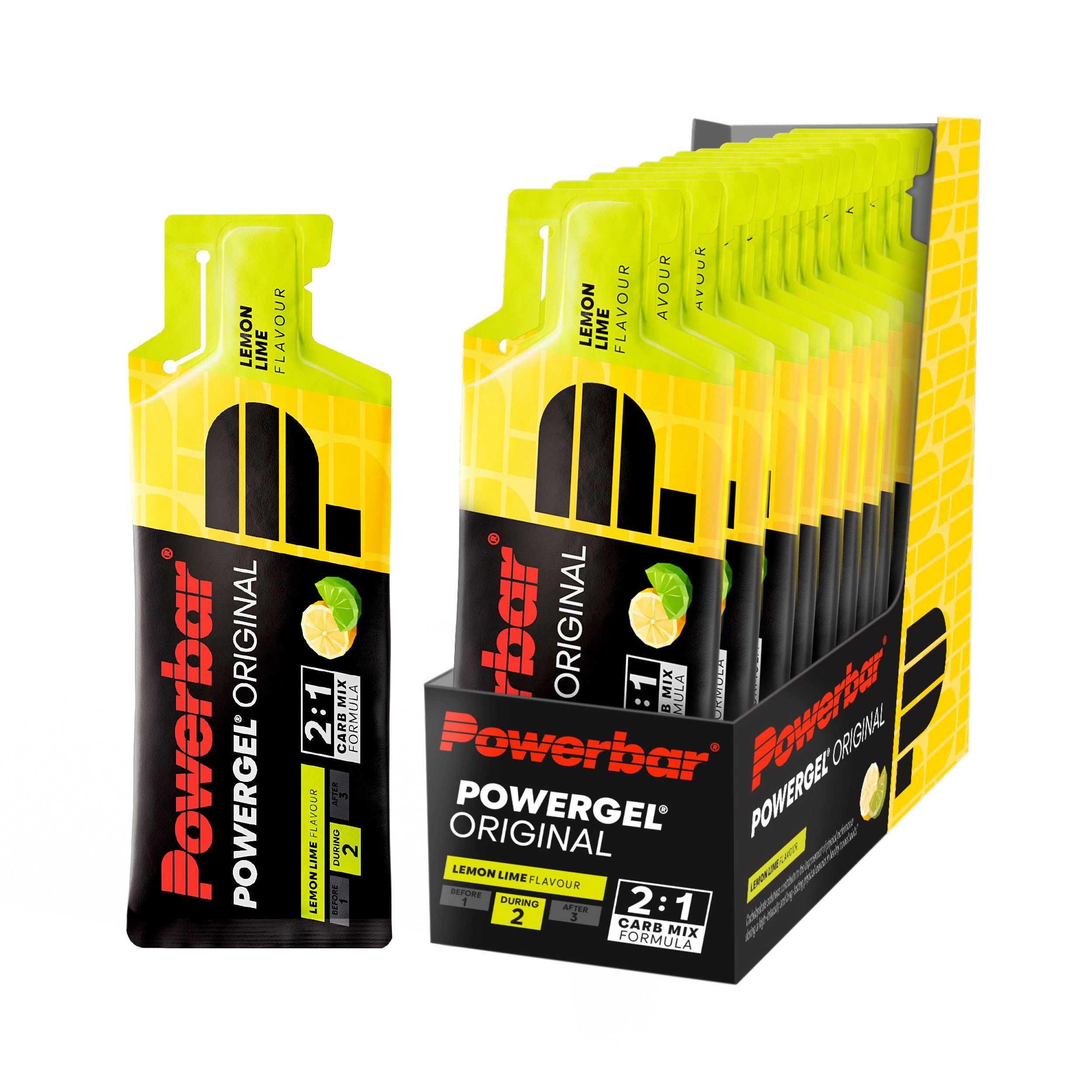 PowerBar PowerGel Original Lemon Lime 12x41g High Carb Energie Gel koffeinfrei Globuli, 12 St., 492 g, Ca. 200 mg Natrium pro Beutel