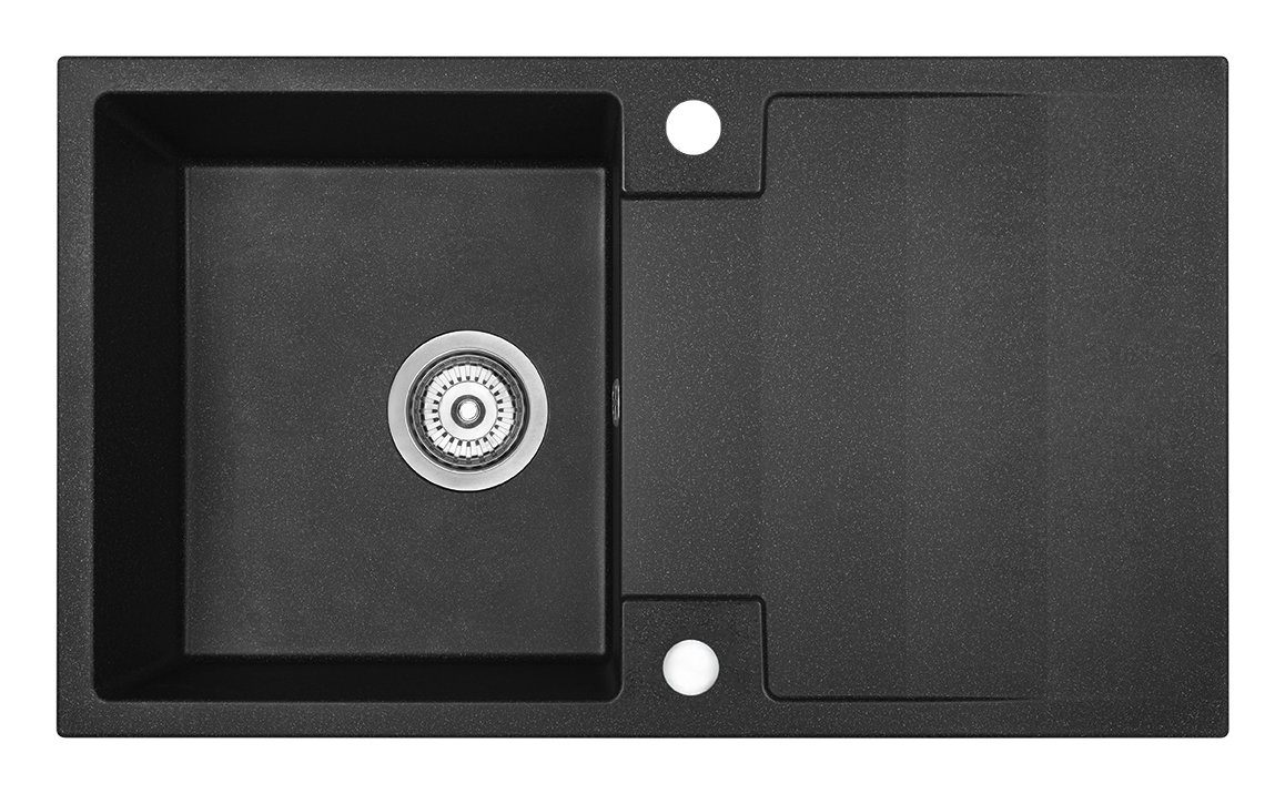 KOLMAN Küchenspüle RAB Granitspüle Einzelbecken 44x76 mit Siphon in Schwarz, Rechteckig, 44/16 cm, Schwarz, in Schwarz