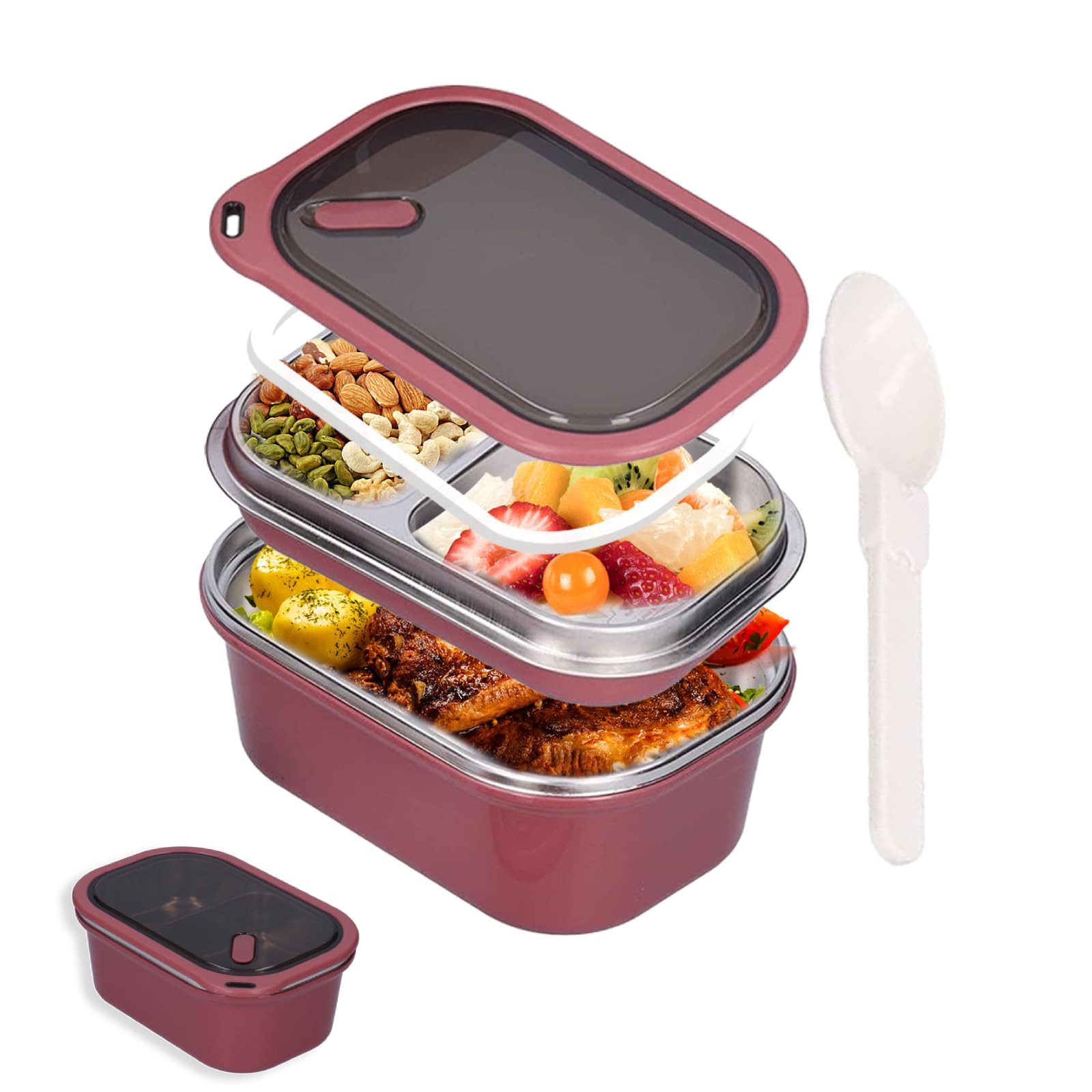 Agger Lunchbox Lunchbox 1200 ml – 2-lagiger Behälter für warme Speisen inkl. Löffel, Mittagessenbox für Erwachsene, Brotdose für Kinder mit Fächern