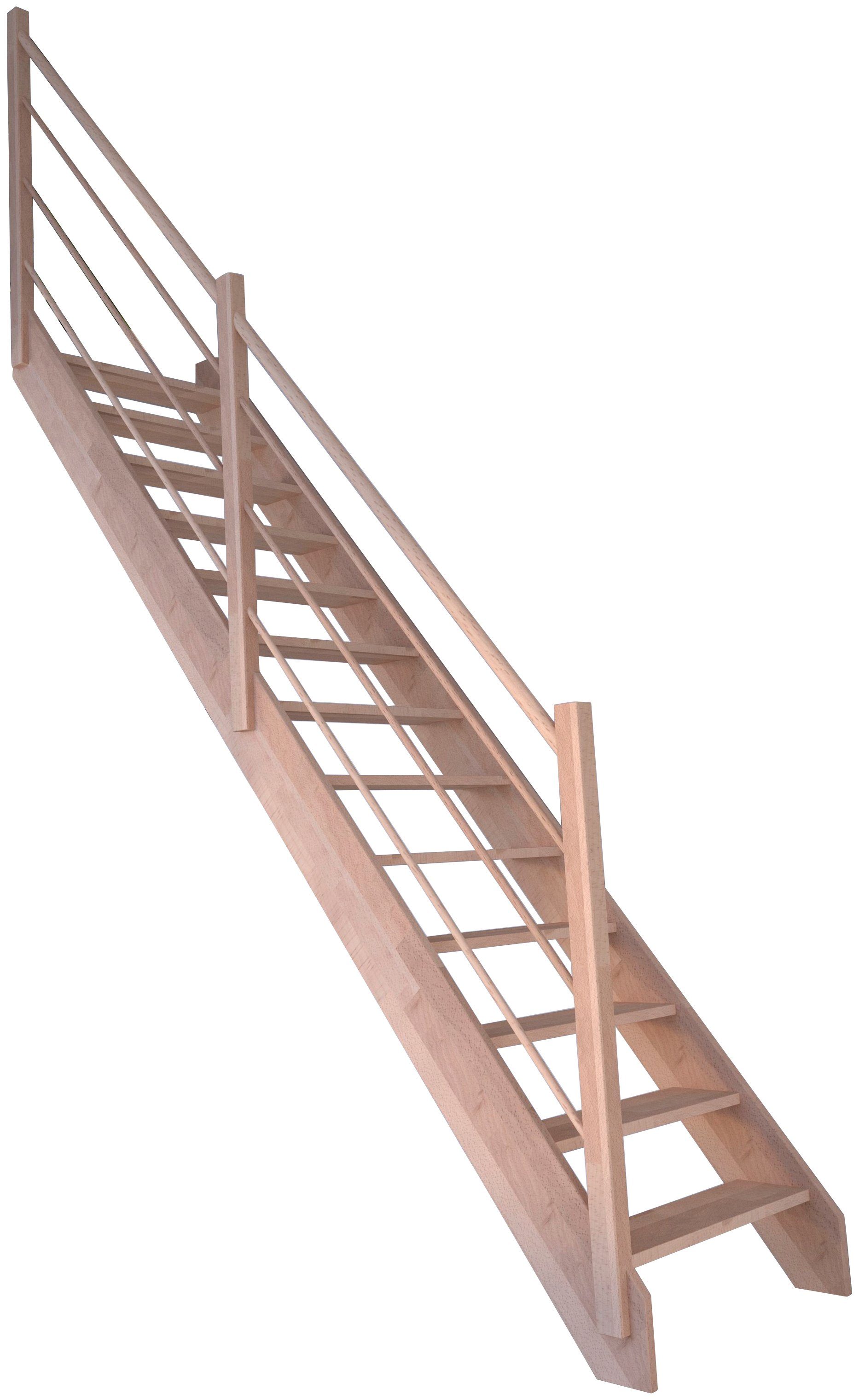 Raumspartreppe Geländer Geschosshöhen Holz-Holz für 300 Durchgehende Starwood Design bis Links, Stufen cm, Rhodos, offen, Wangenteile Massivholz