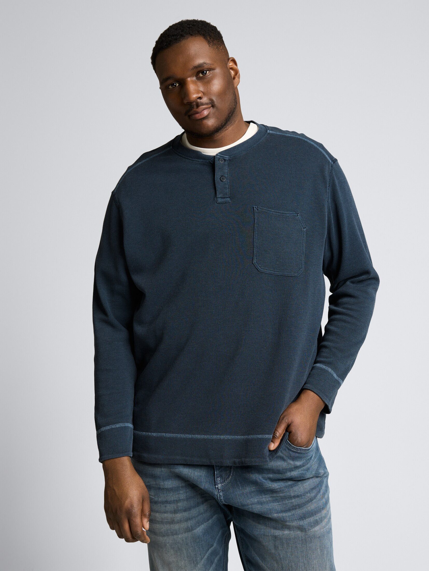 TOM TAILOR PLUS Langarmshirt T-Shirt Plus Size - Henley Langarmshirt mit Wa günstig online kaufen