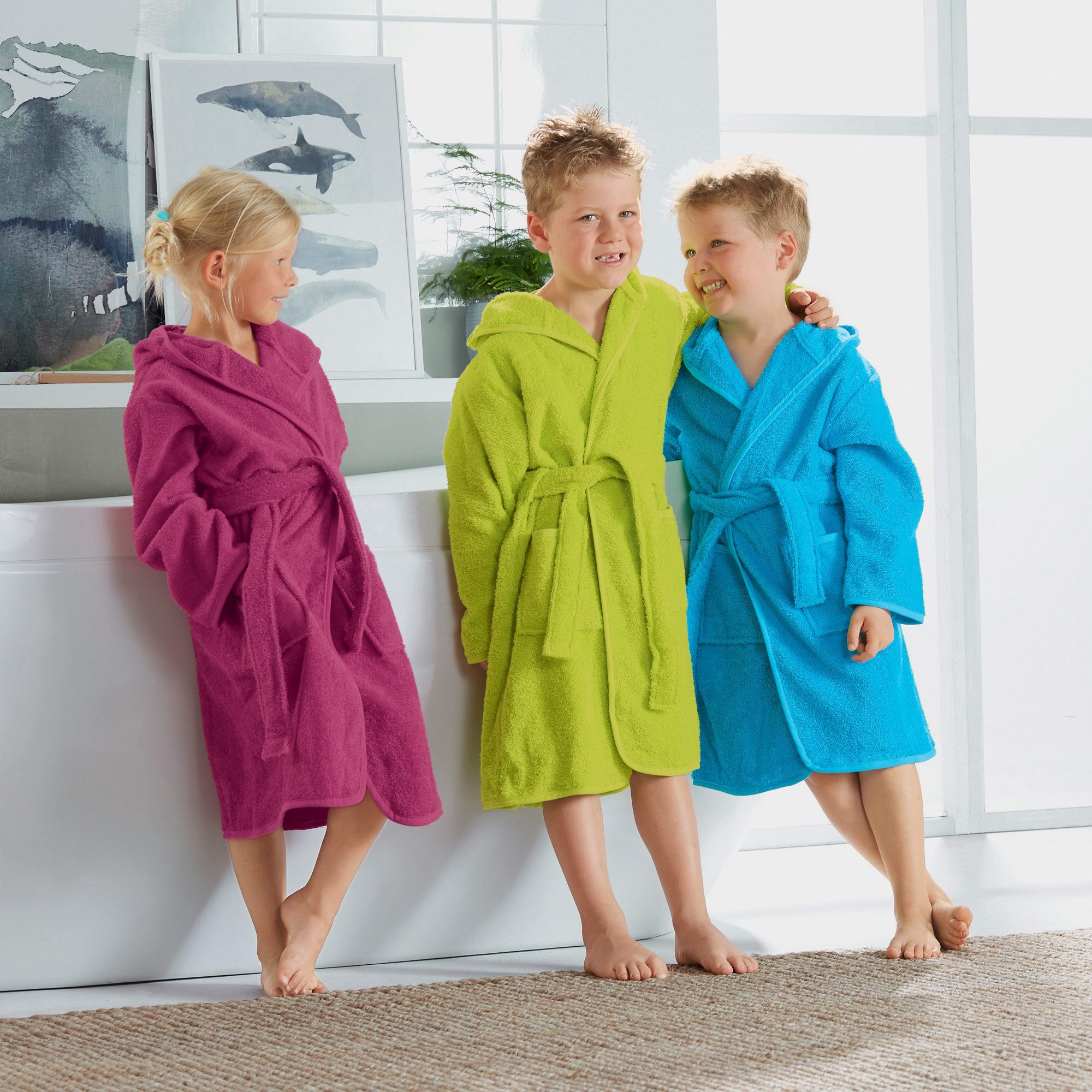 Erwin Müller Kinderbademantel Kinder-Bademantel mit Kapuze, Rückenlänge: 72 cm, Frottier, mit Kapuze/mit Aufsatztasche:, default, Walk-Frottier Uni – Bild 3 von 3