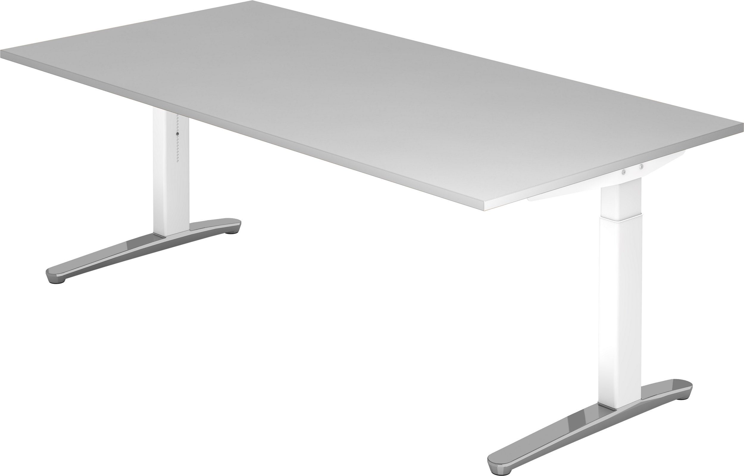 bümö Schreibtisch Schreibtisch Serie-XB, Rechteck: Weiß/Alu 100 Grau - Dekor: poliert - 200 Gestell: x cm