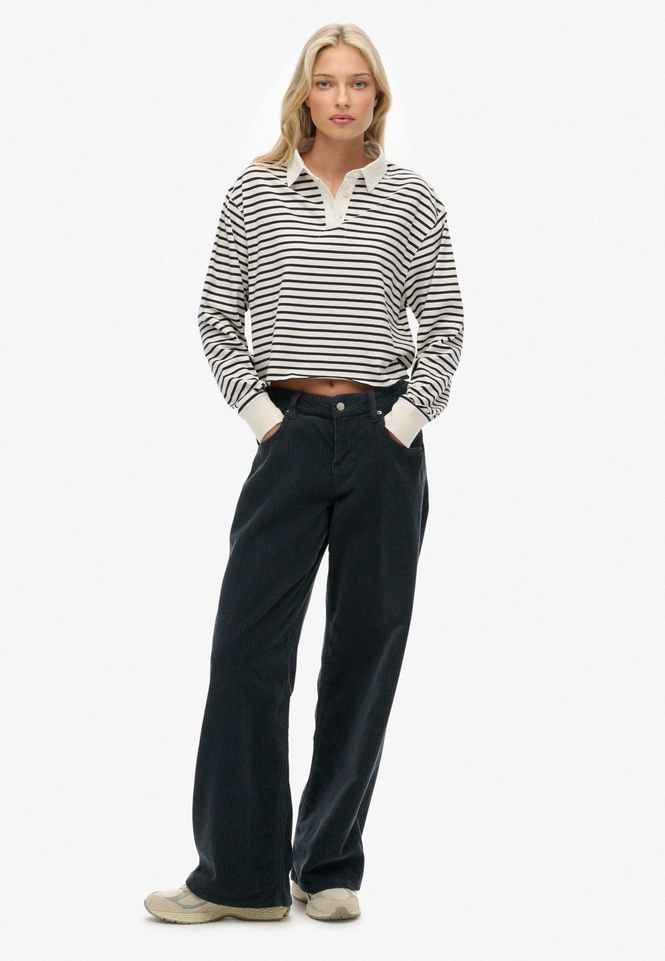 Superdry Langarm-Poloshirt ATH ESS CROPPED STRIPE RUGBY (Packung, 2-tlg) aus Baumwolle und Single Jersey, Oversize-Passform, mit Polokragen – Bild 5 von 5