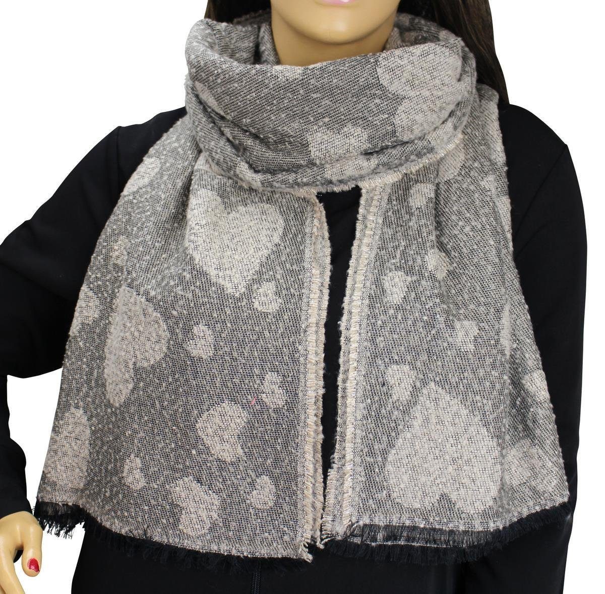 LOREZA Schal XXL Damen Glitzer Herz Schal Deckenschal Winterschal Wendeschal Tuch