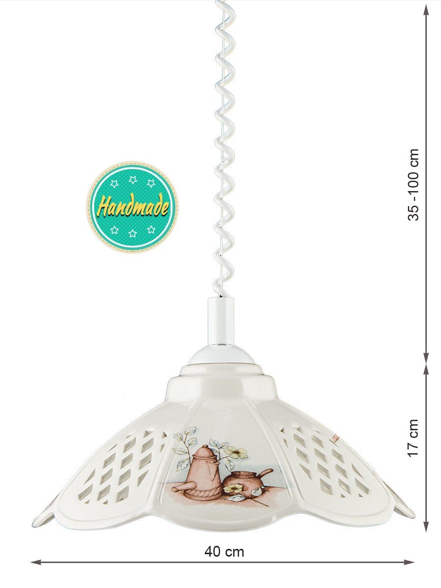 Helios Leuchten Pendelleuchte Küchenlampe Keramik weiß, Keramiklampe, Hängelampe, für Esszimmer Küche Esstisch, Deckenlampe hängend höhenverstellbar