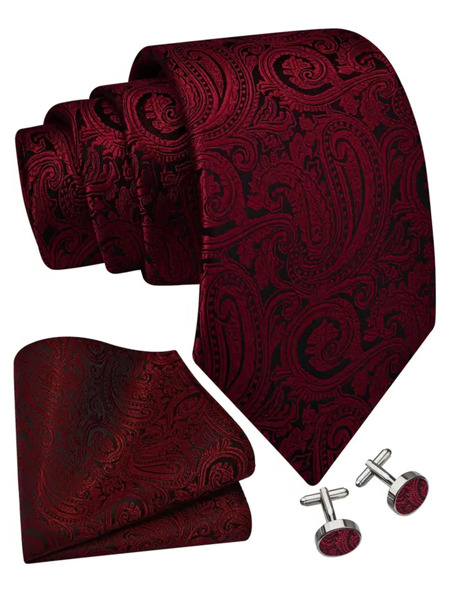 Krawatte Krawatte Seide Rot Herrenkrawatte Krawatte Krawatten-Set Manschettenknöpfe - Seidenkrawatte Einstecktuch + Moschen-Bayern Trachtenkrawatte +
