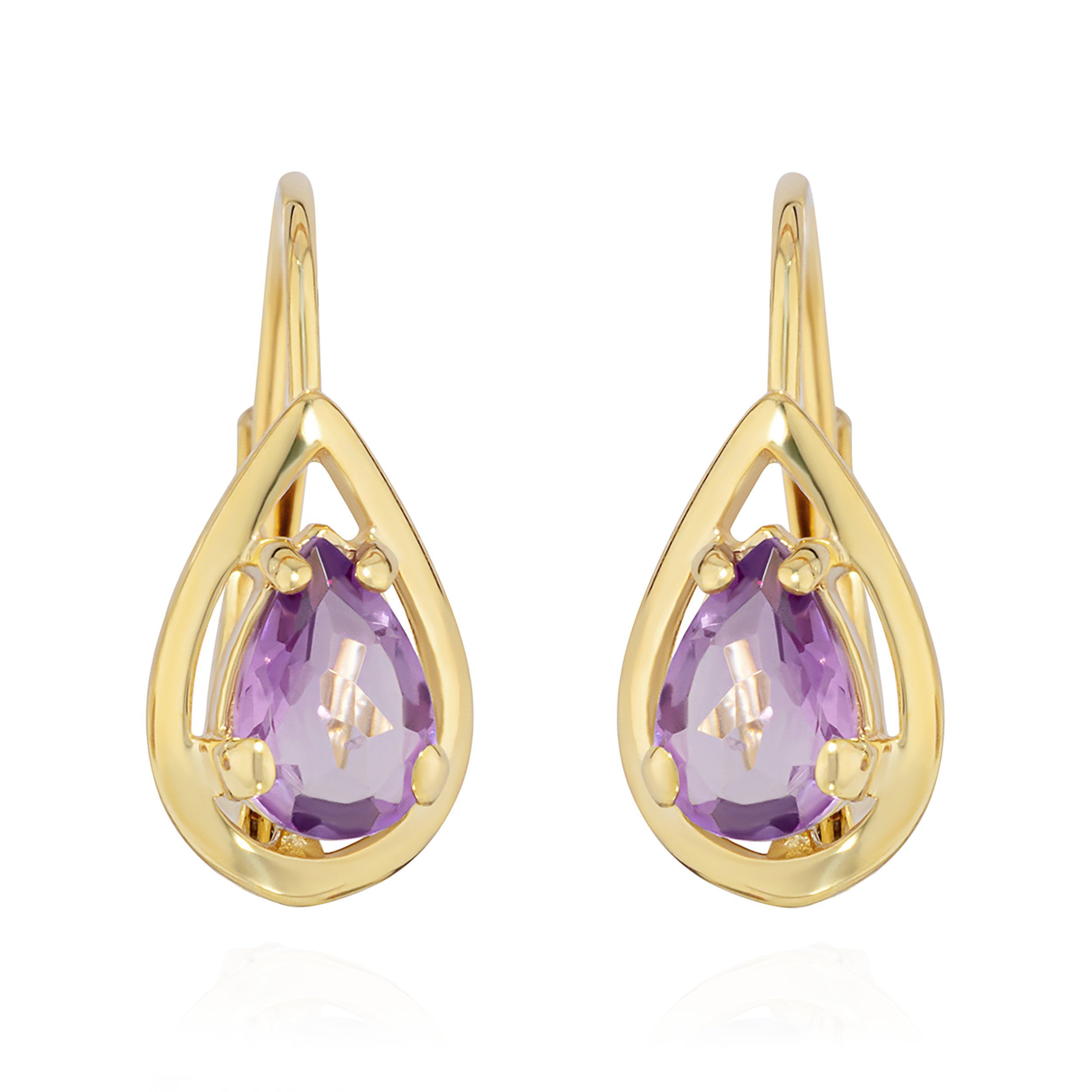 NKlaus Paar Ohrhänger Paar Brisur Ohrhänger echt Amethyst 333 Gelb Gold 8 Karat 14x6mm Damen