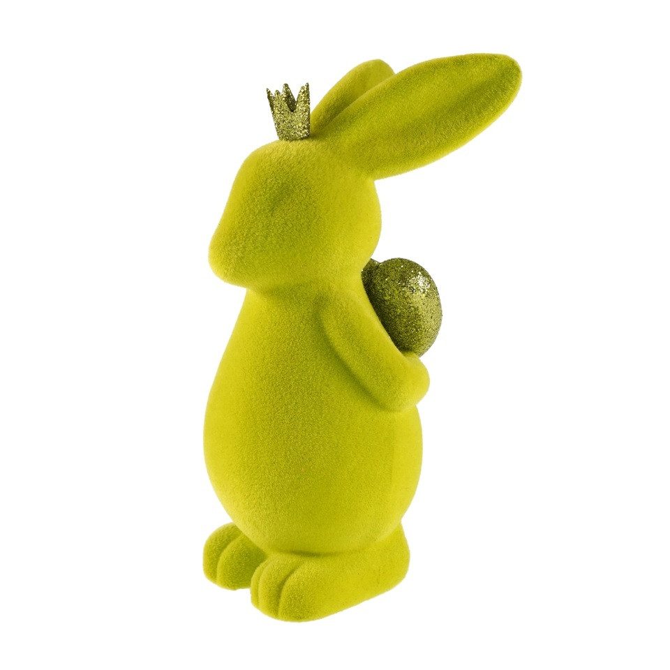 Macosa Home Osterhase beflockt Pink, Grün od. Lila 22cm mit Herz (Dekohase Dekofigur Ostern Dekoration Tischdeko, 1 St., Osterdeko Osterdekoration Figur), Kunststoff Dekohase Hase Skulptur