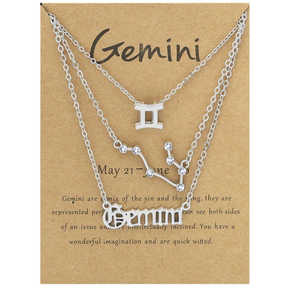 3PCS Frauen 12 Zodiacs Alphabete Für Herzkette Silber Gemini Vintage Halskette Blusmart